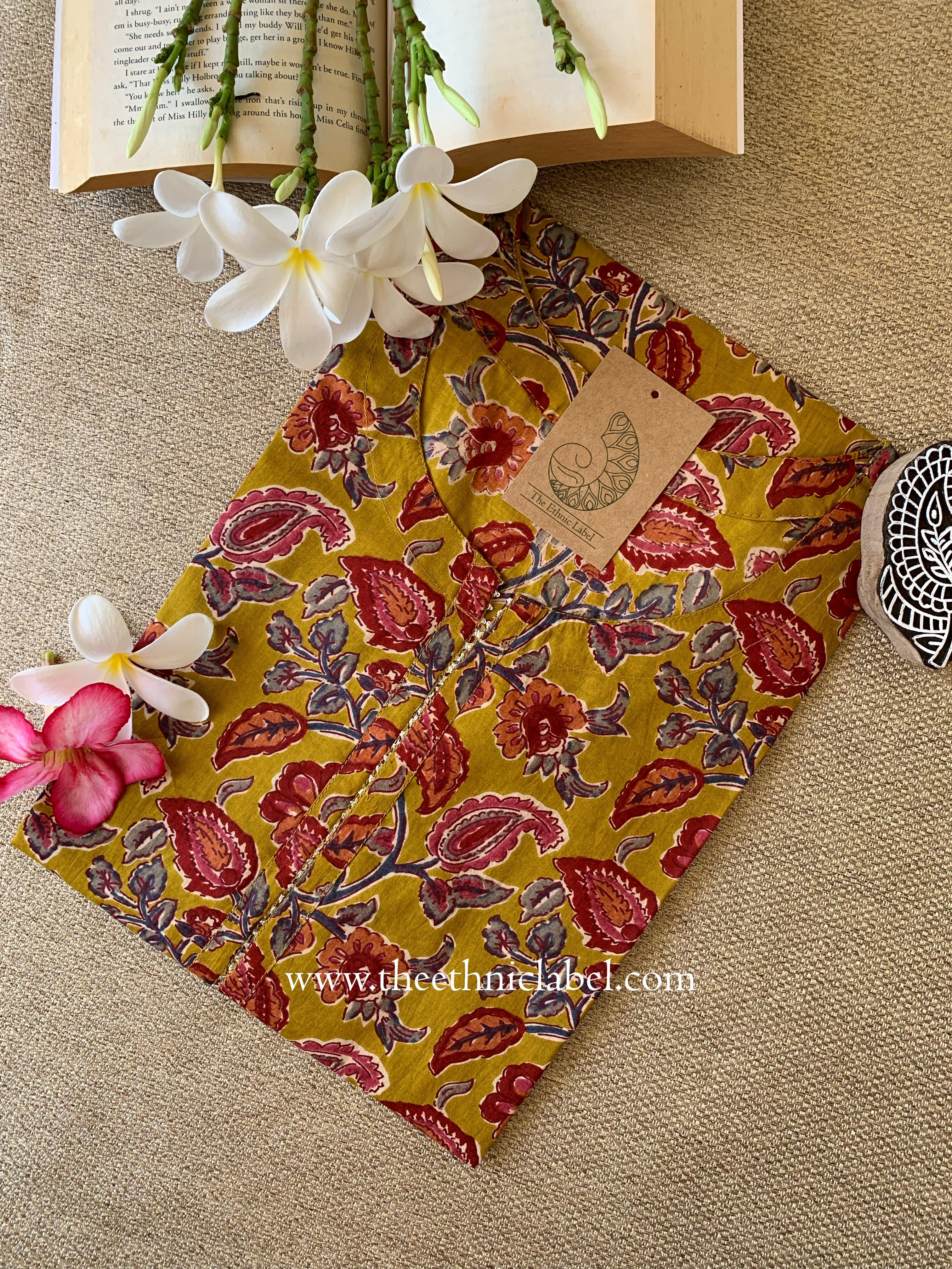 Iraya Mustard Printed Cotton kurta
