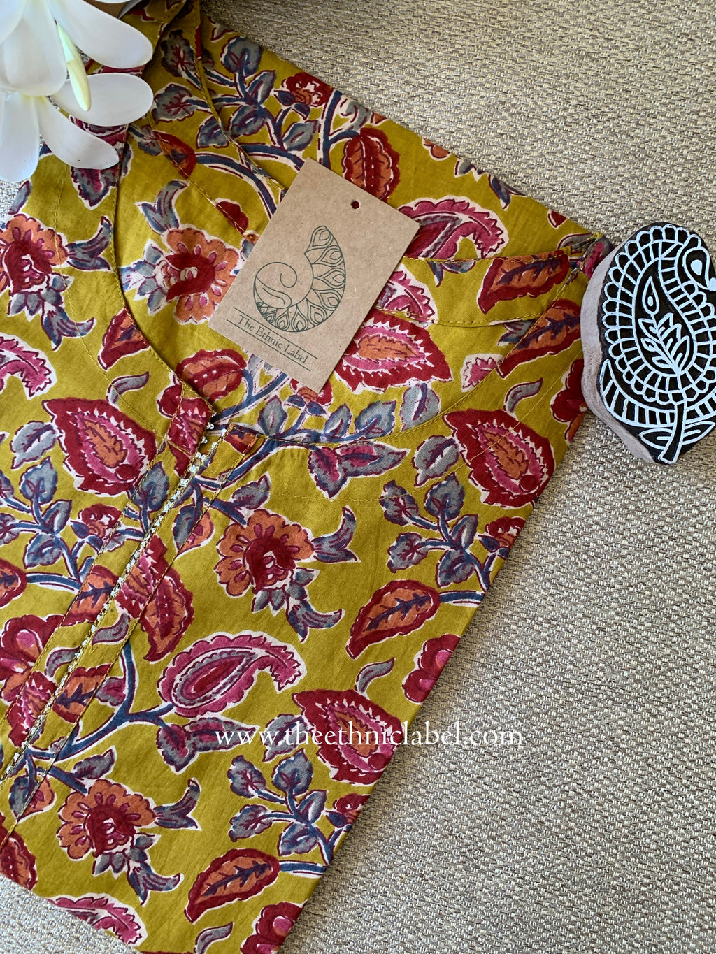Iraya Mustard Printed Cotton kurta