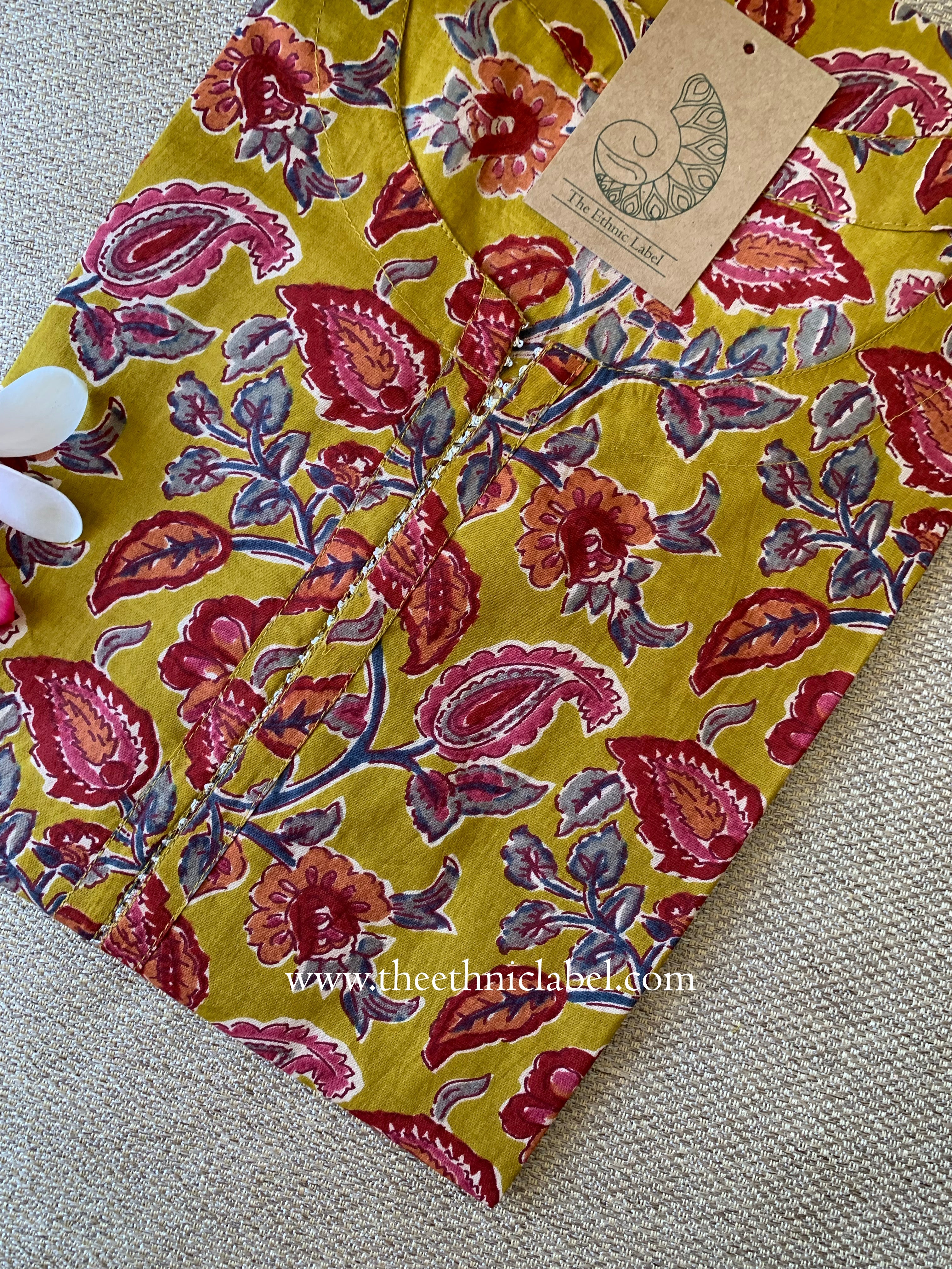 Iraya Mustard Printed Cotton kurta