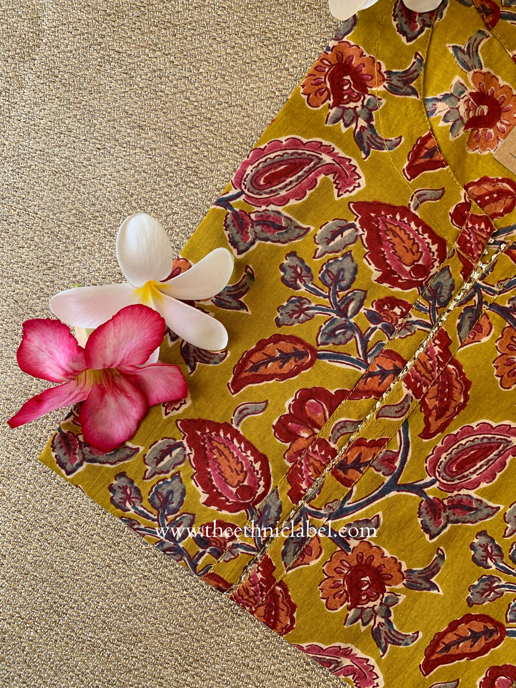 Iraya Mustard Printed Cotton kurta