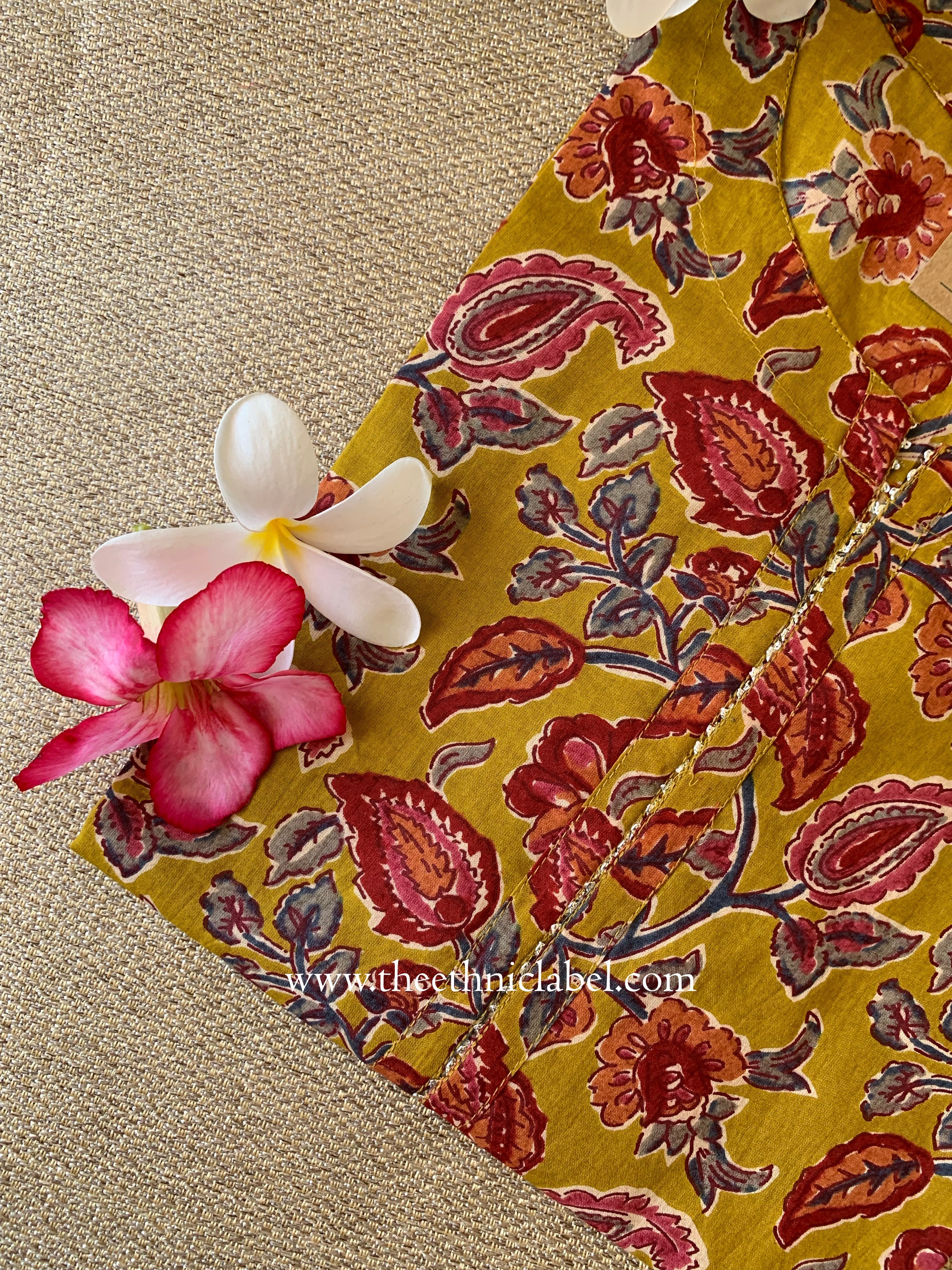 Iraya Mustard Printed Cotton kurta