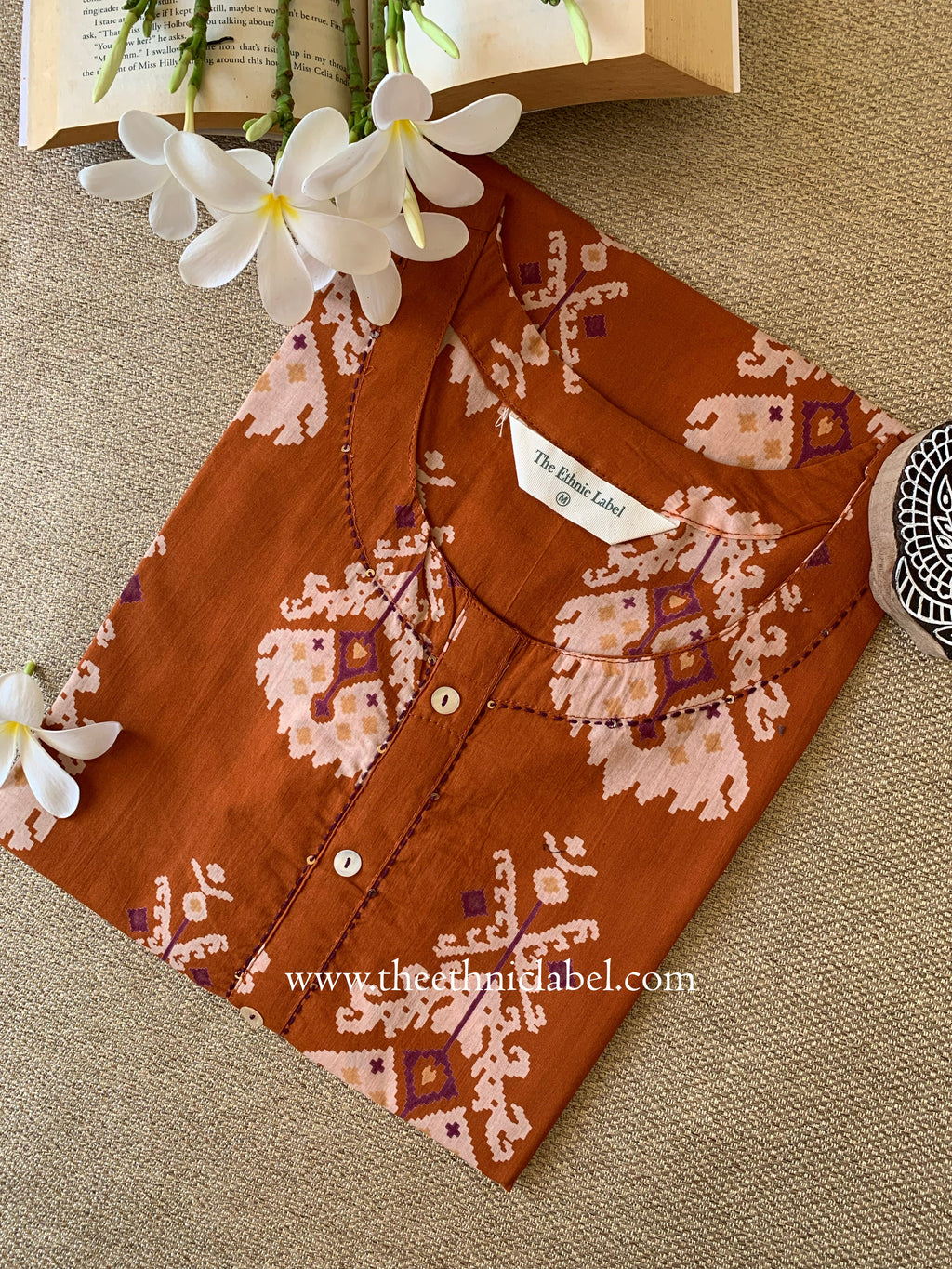 "Aekta" Rust Printed Cotton kurta