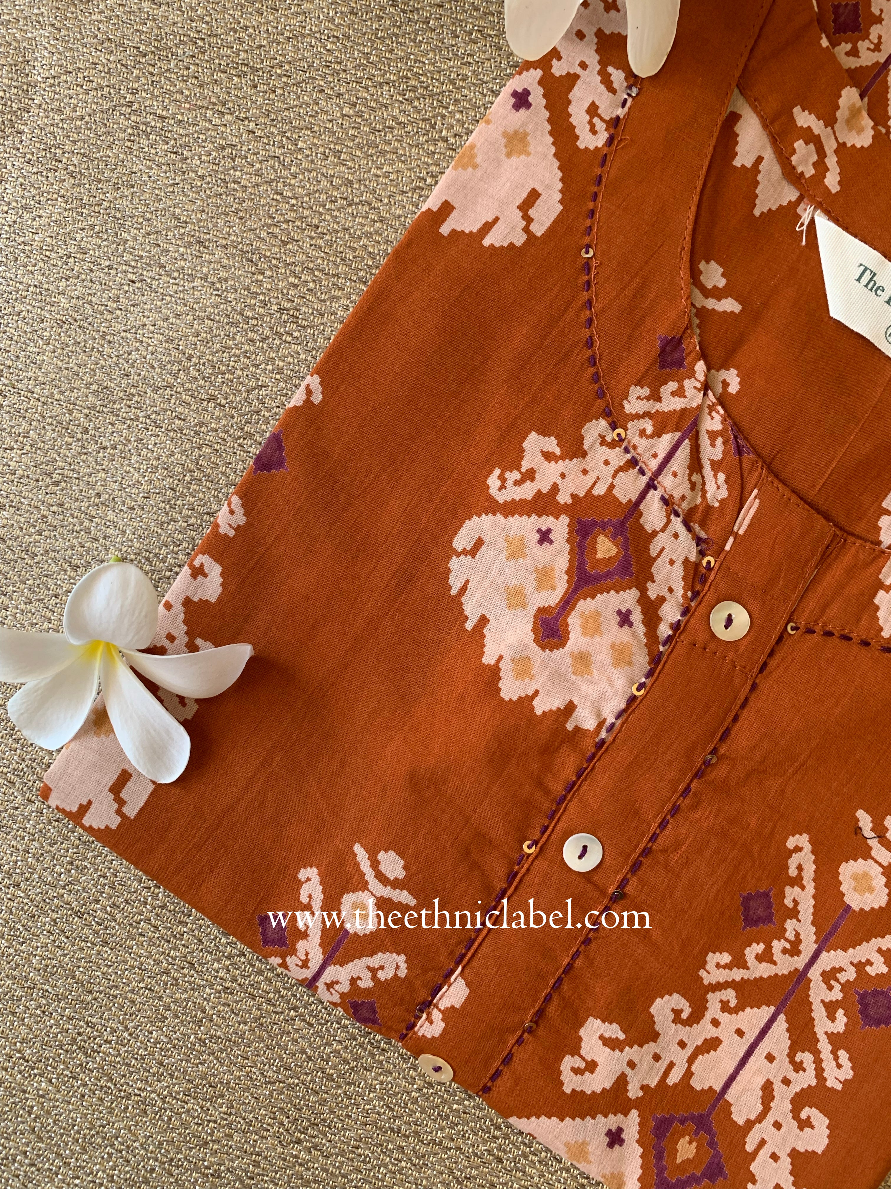 "Aekta" Rust Printed Cotton kurta