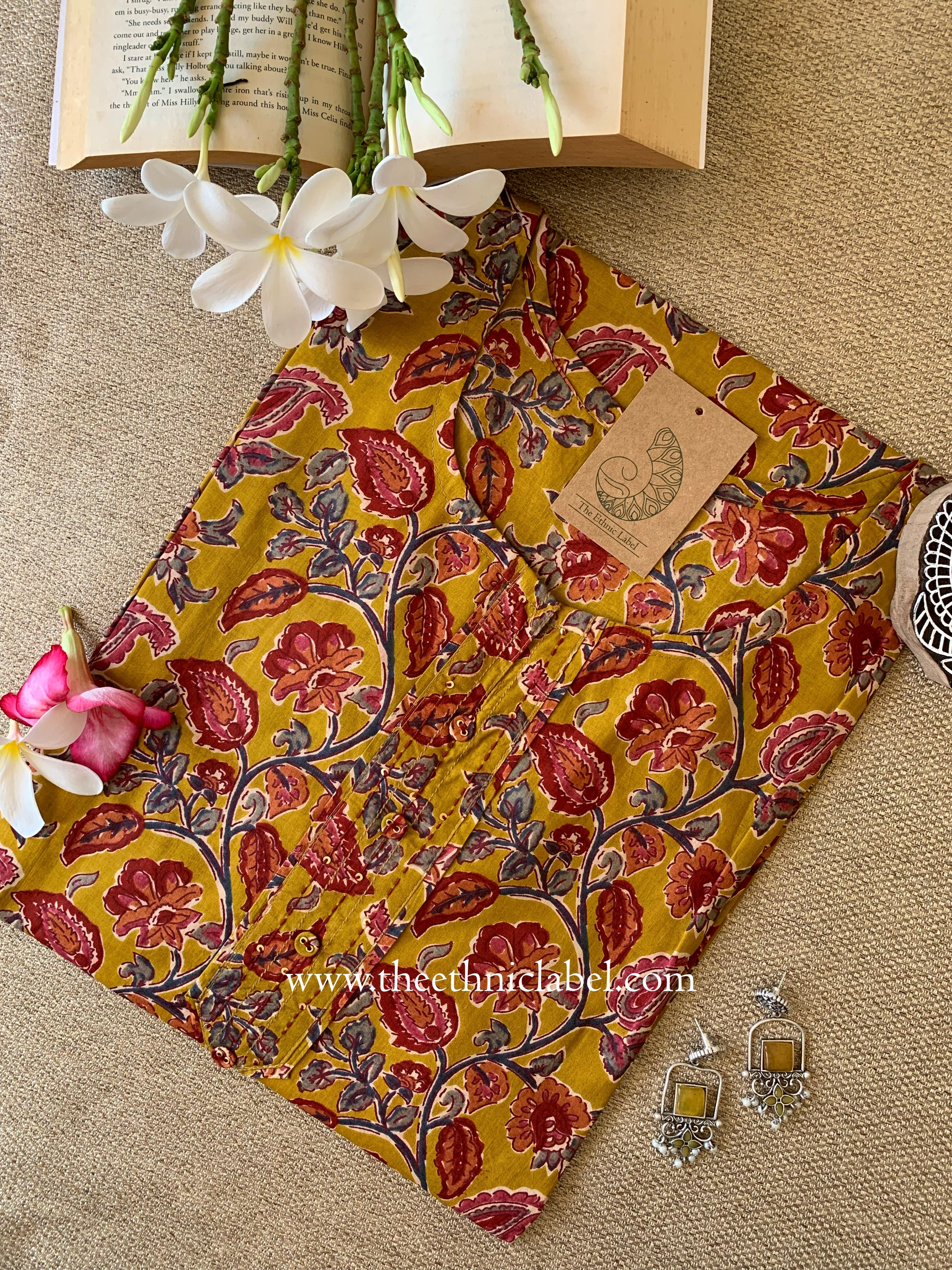"Urusa" Mustard Cotton kurta - Big Size