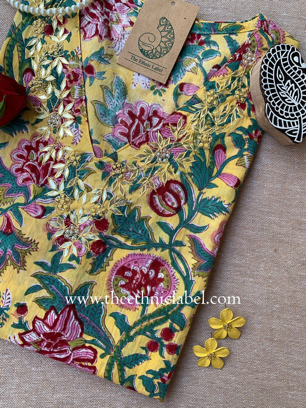 "Vasant" Hand Work Embellished Cotton kurta S, XL