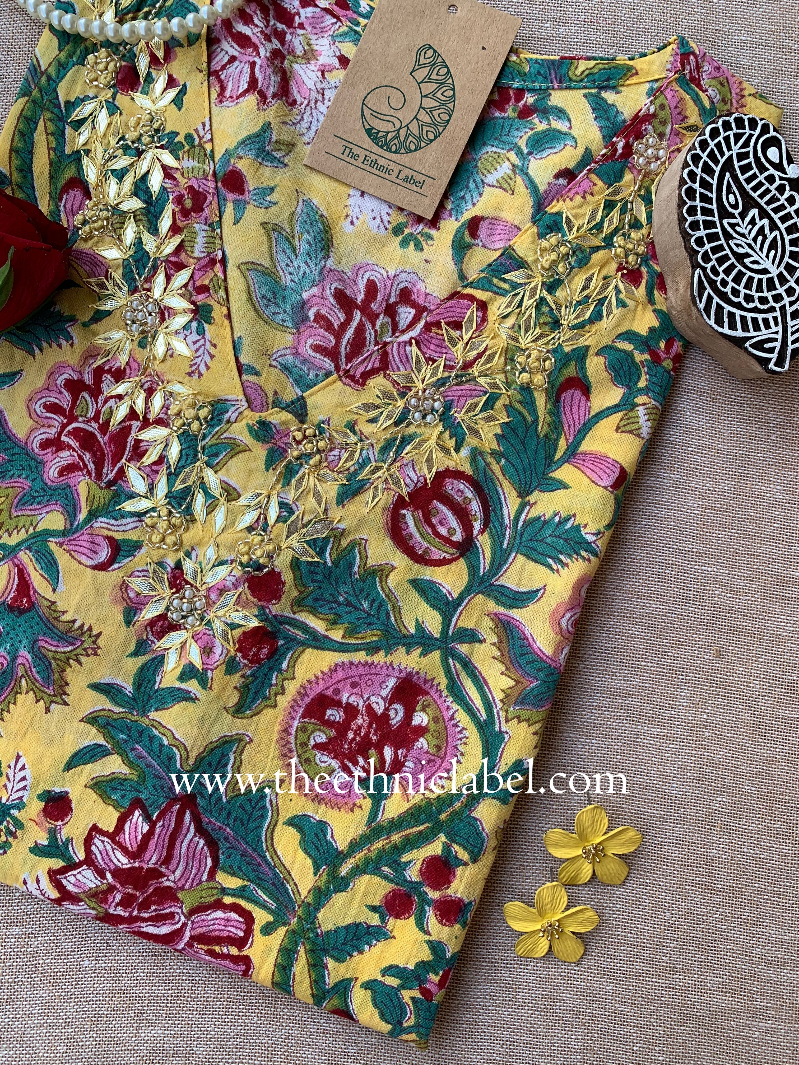 "Vasant" Hand Work Embellished Cotton kurta S, XL