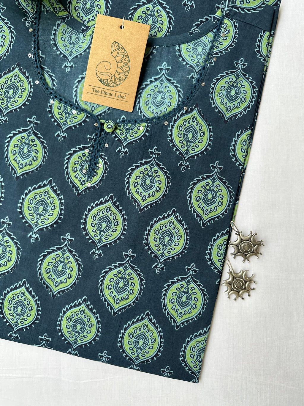 Blue Ajrakh Hand Block Printed laced Cotton kurta - Big Size-5XL