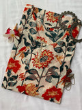 Cream Floral Bird Cotton Kurta - S