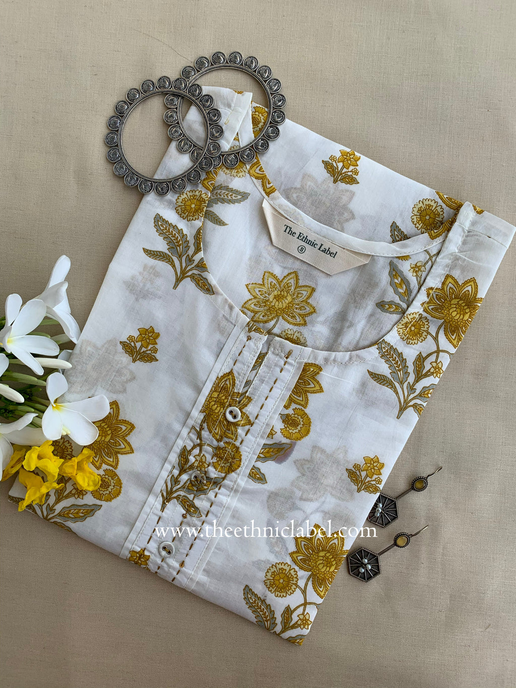 "Raha" Mustard Buttoned Cotton kurta