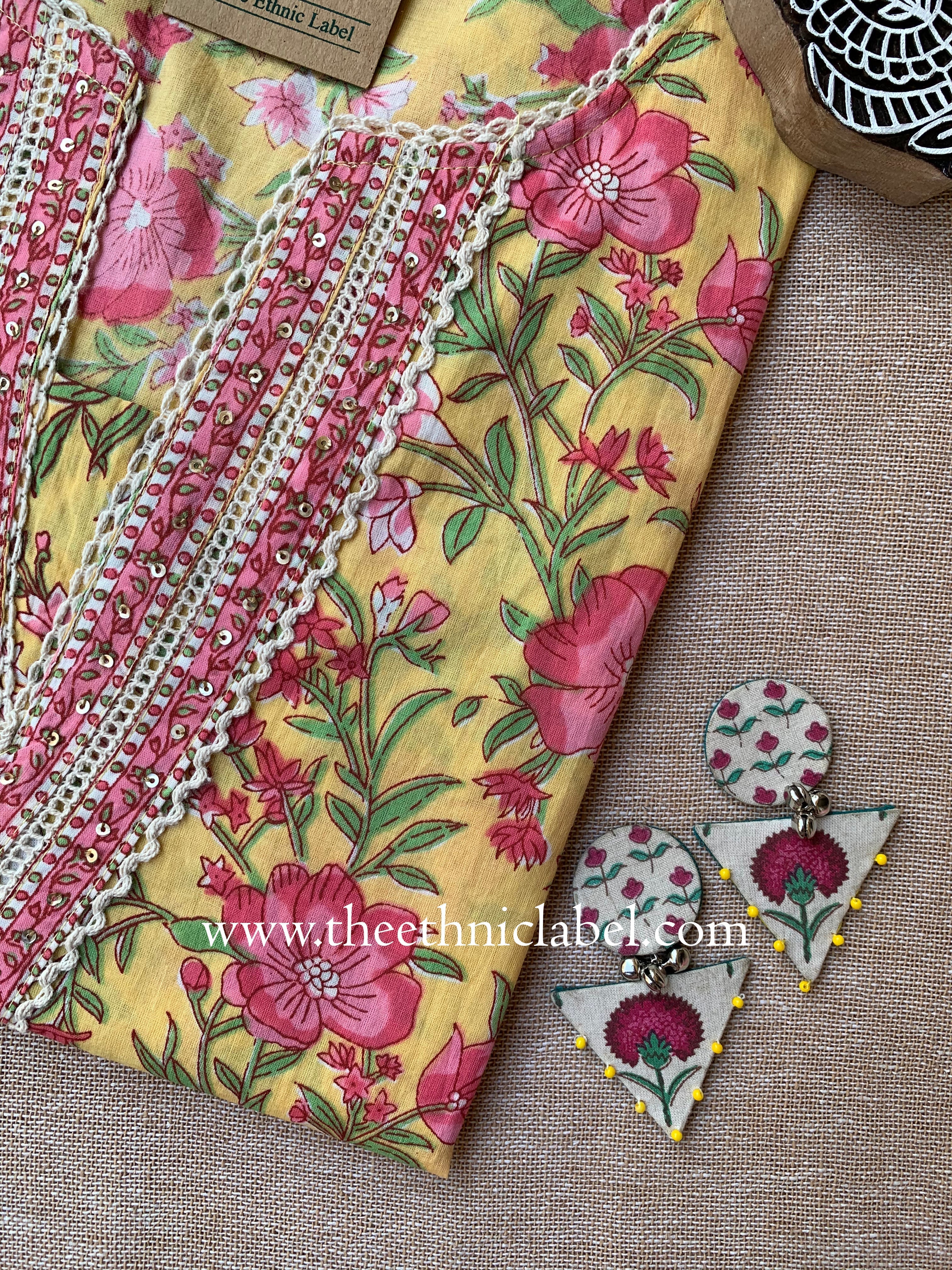 "Bhuvi" Floral Laced Cotton kurta - S