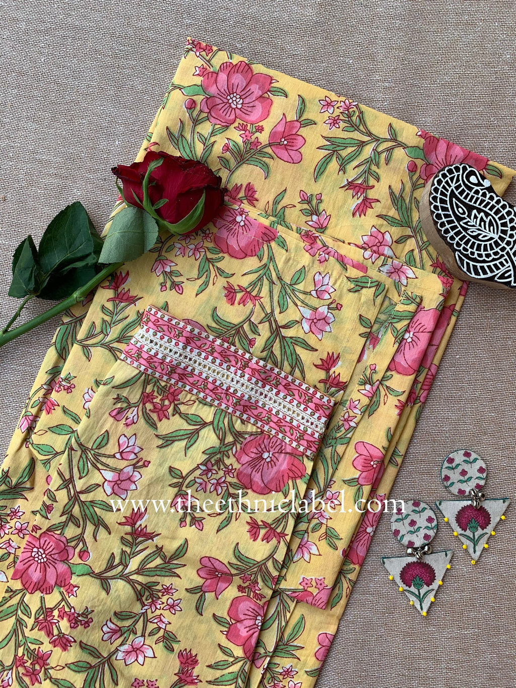 "Bhuvi" Floral Laced Cotton kurta - S