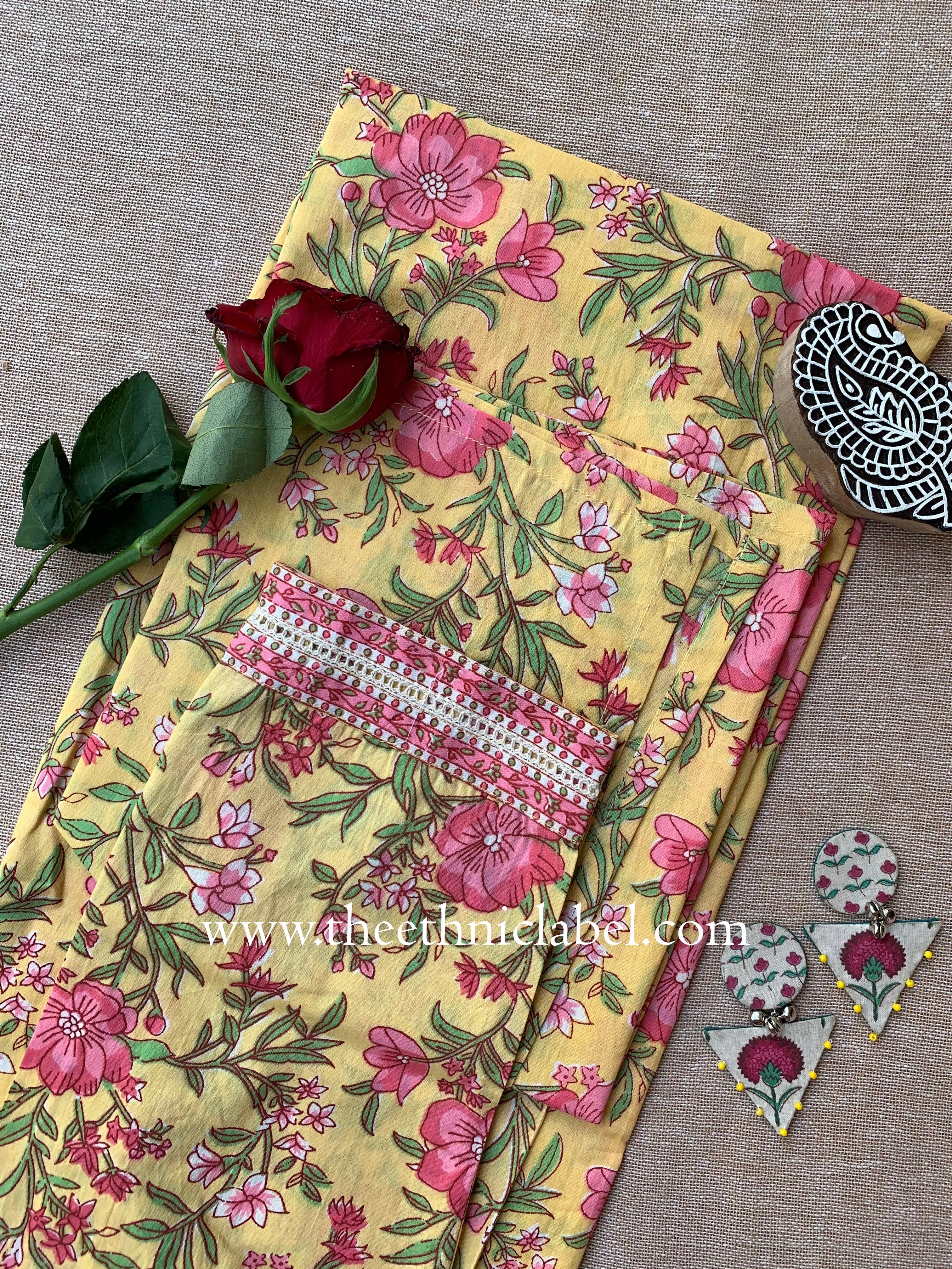 "Bhuvi" Floral Laced Cotton kurta - S