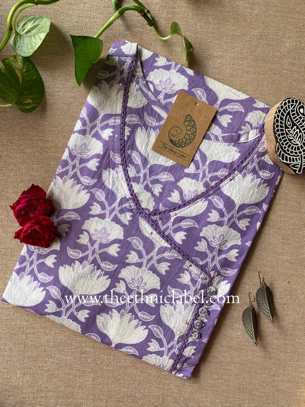 "Malti" Angrakha Laced Cotton kurta- M