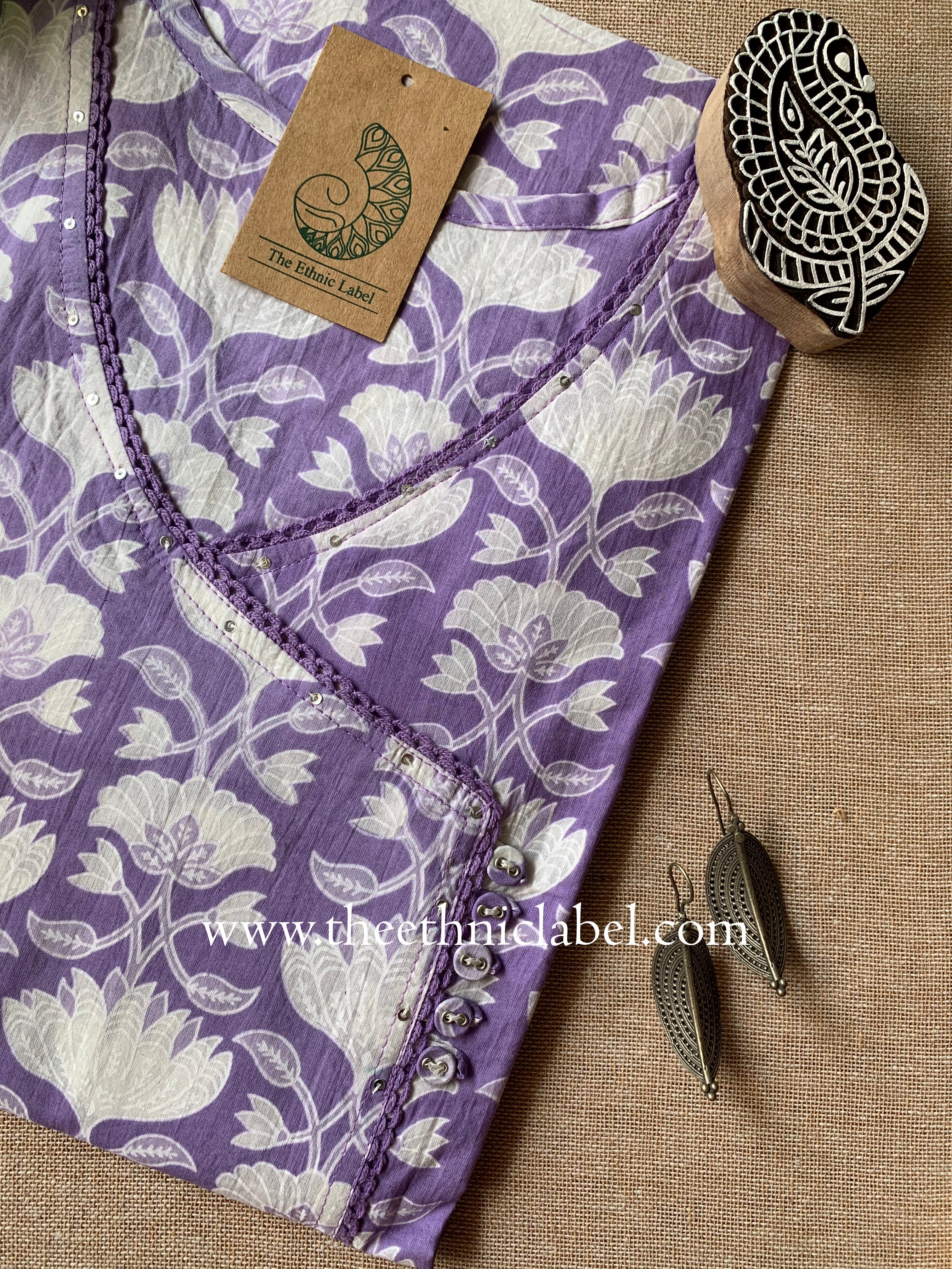 "Malti" Angrakha Laced Cotton kurta- M