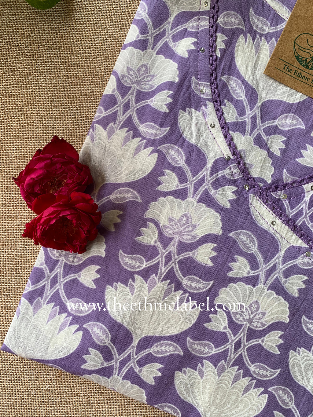 "Malti" Angrakha Laced Cotton kurta- M