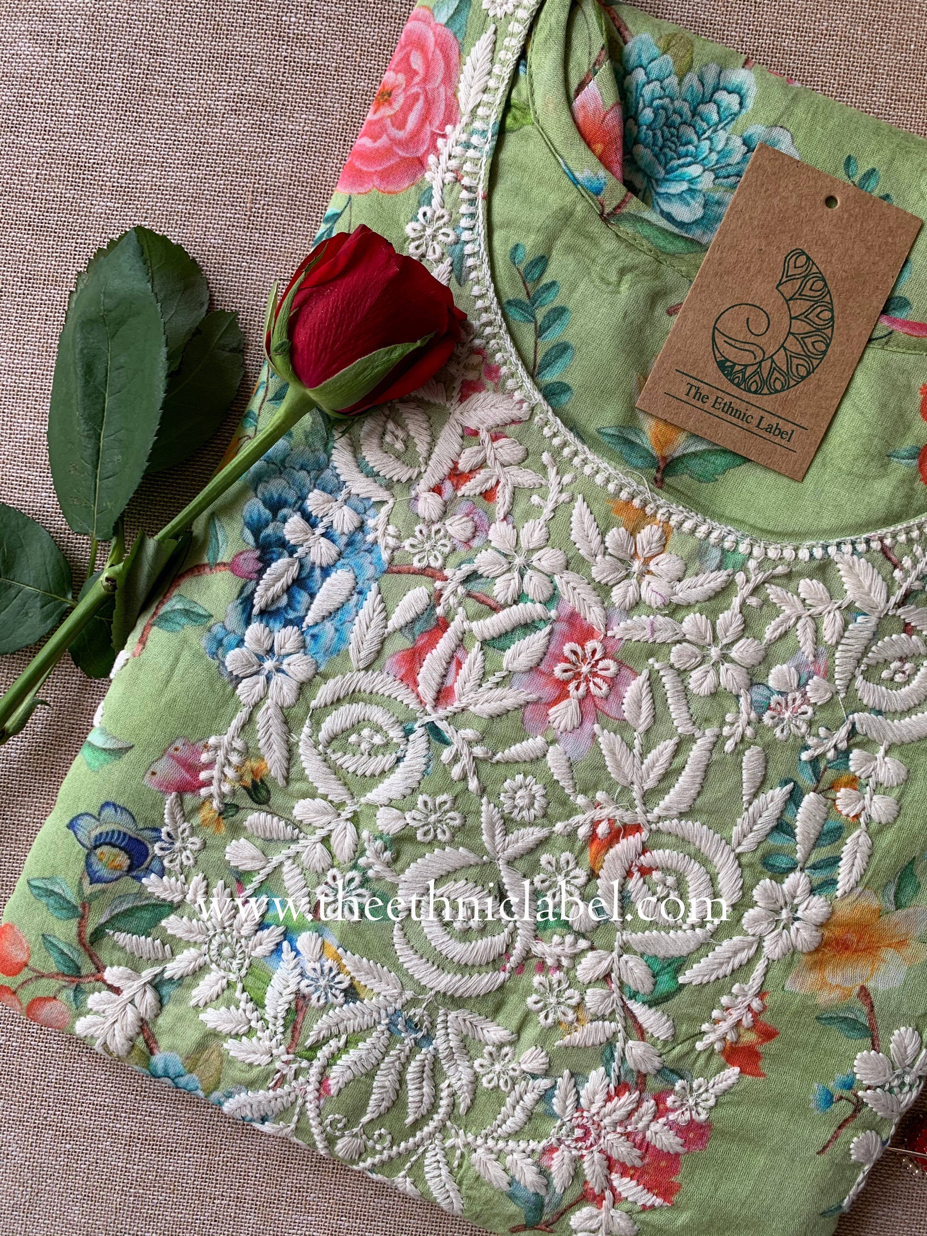 "Nandita" Chikankari Floral Cotton kurta - S