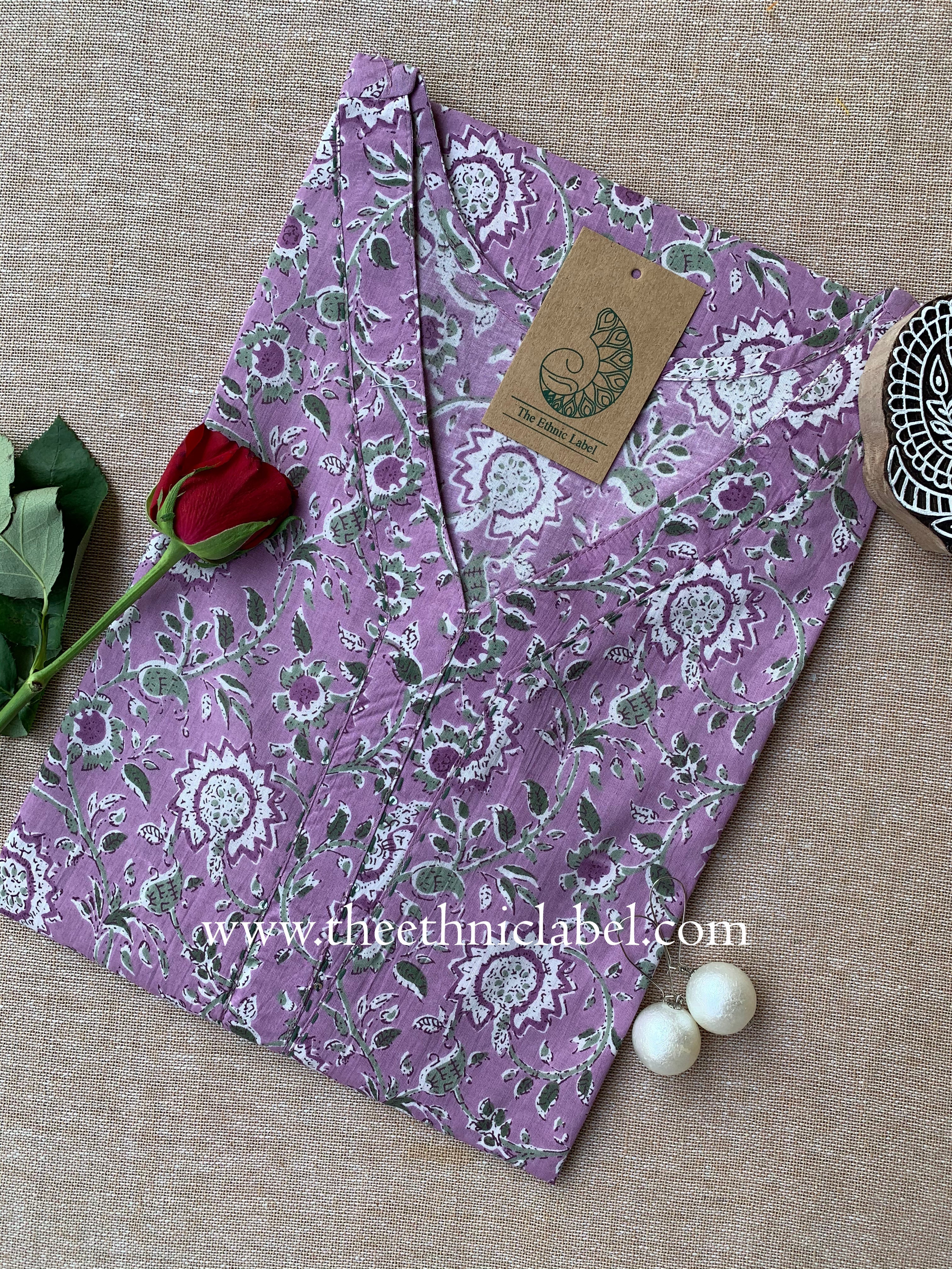 "Saira" Hand Blockprinted Cotton kurta - S