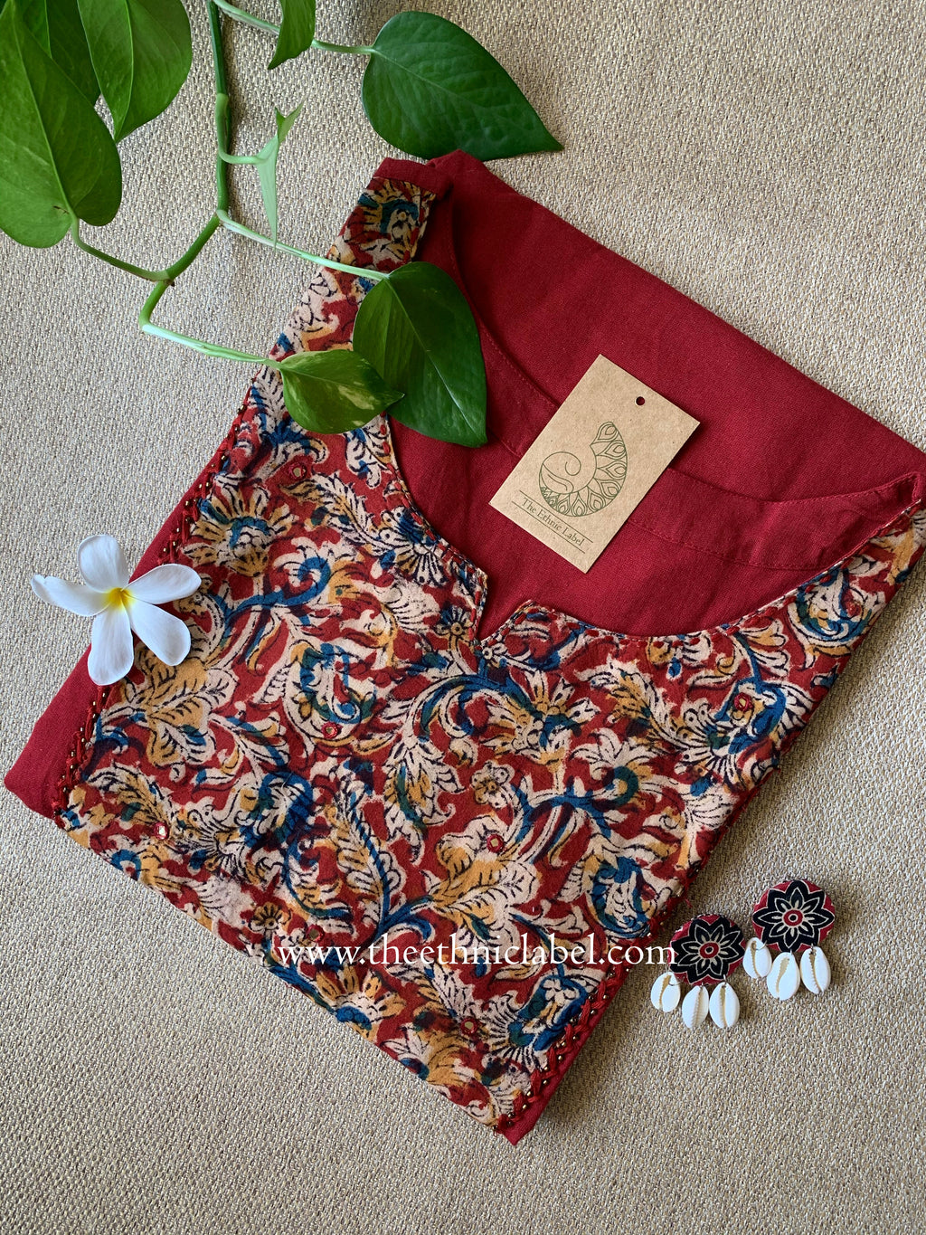 "Sara" Brown handwork Cotton kurta - Big Size