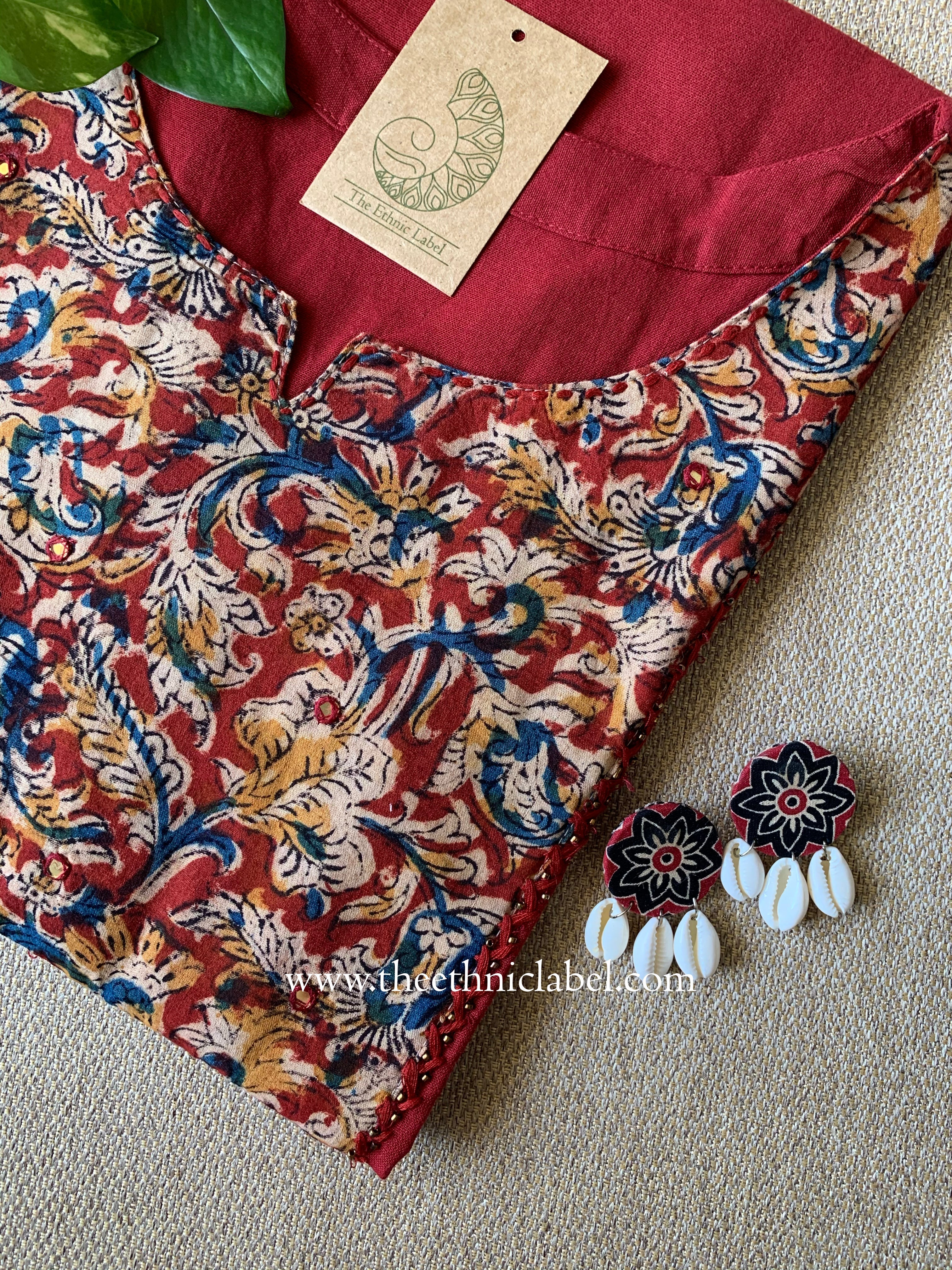 "Sara" Brown handwork Cotton kurta - Big Size