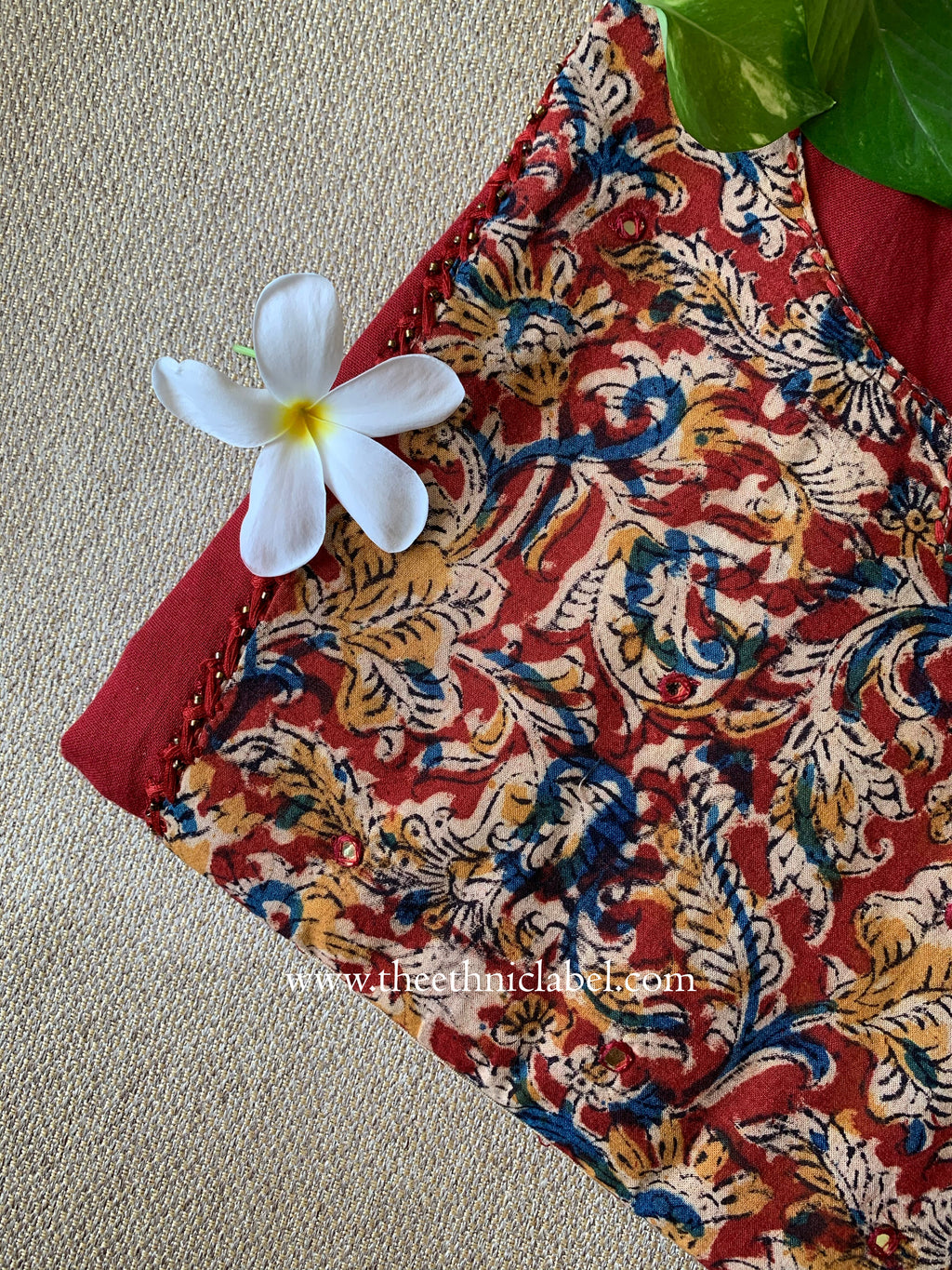 "Sara" Brown handwork Cotton kurta - Big Size