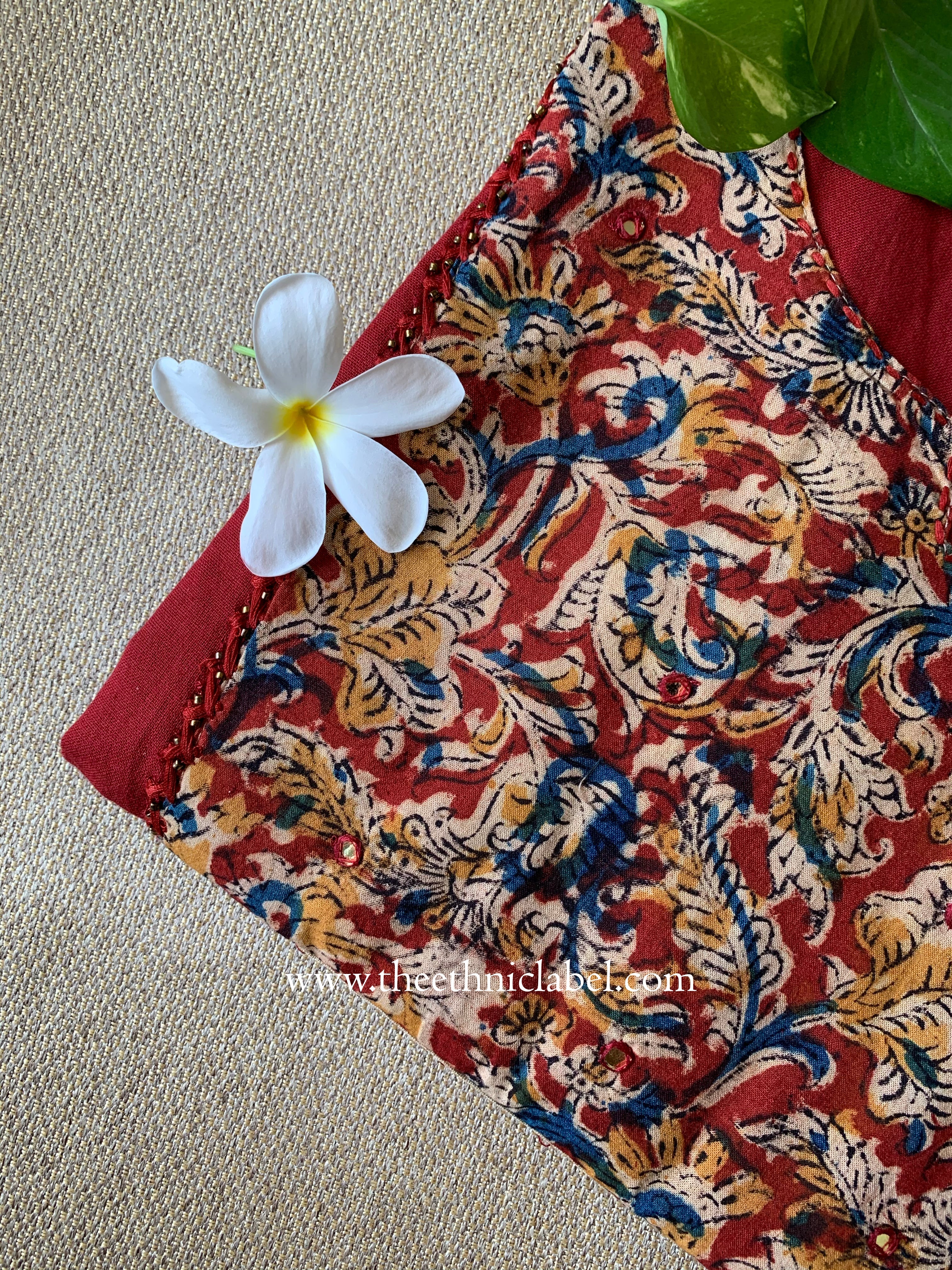 "Sara" Brown handwork Cotton kurta - Big Size