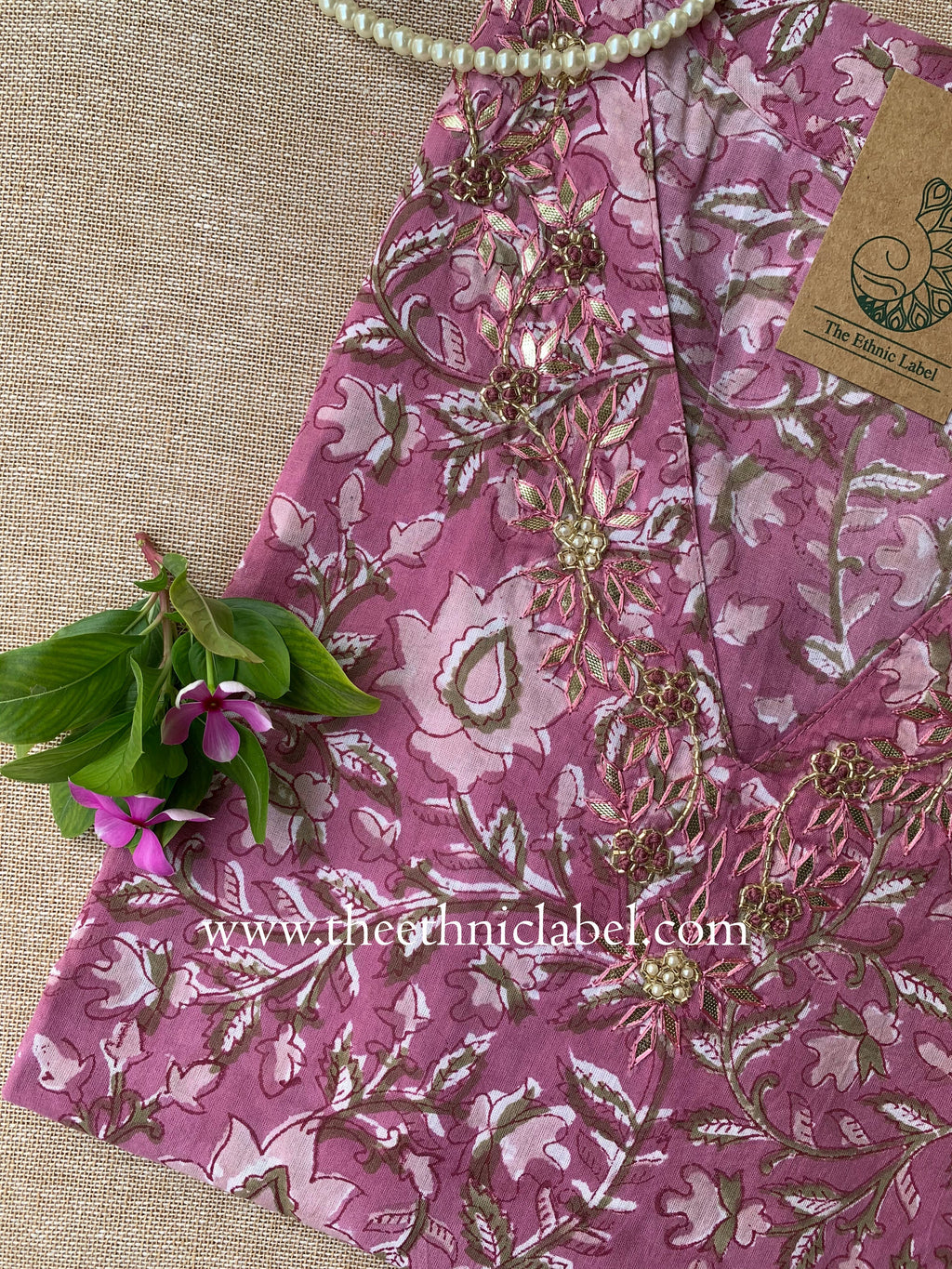 "Esra" Hand Embroidered Block Printed Cotton kurta