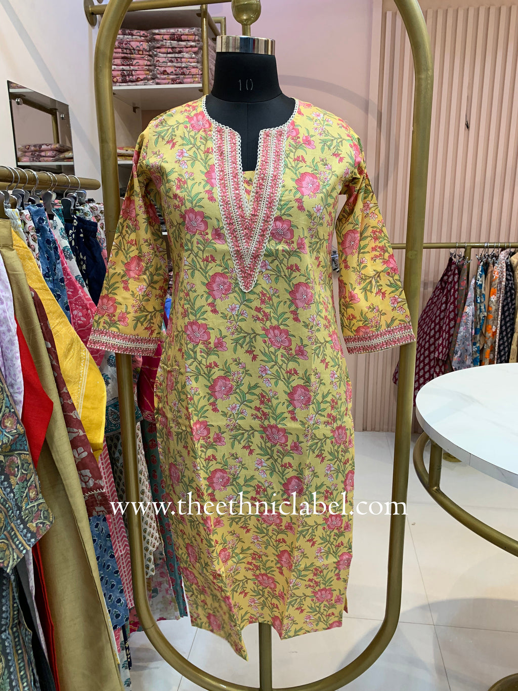 "Bhuvi" Floral Laced Cotton kurta - S