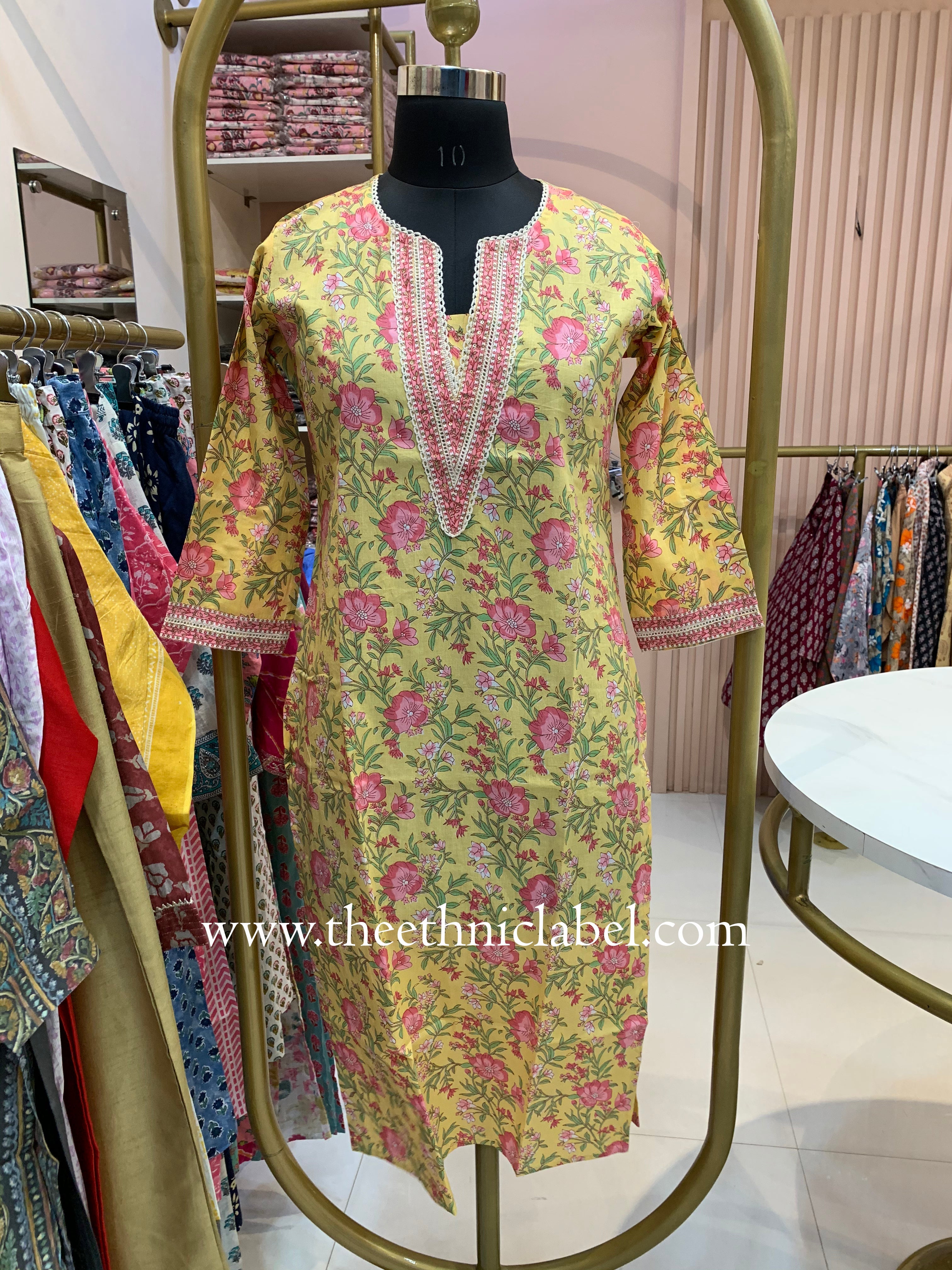 "Bhuvi" Floral Laced Cotton kurta - S