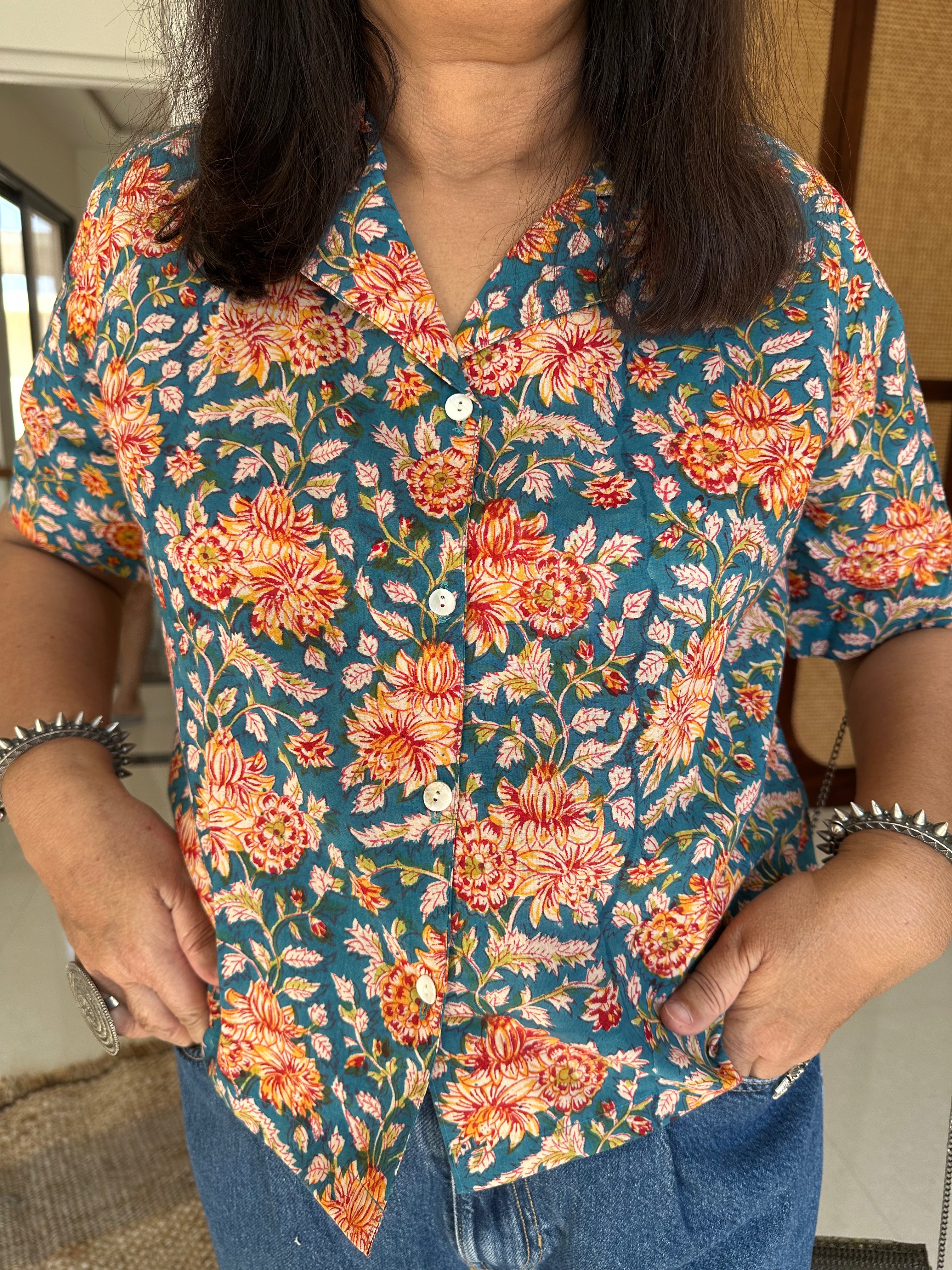 "Sunaina" Hand Block Printed Cotton Shirt
