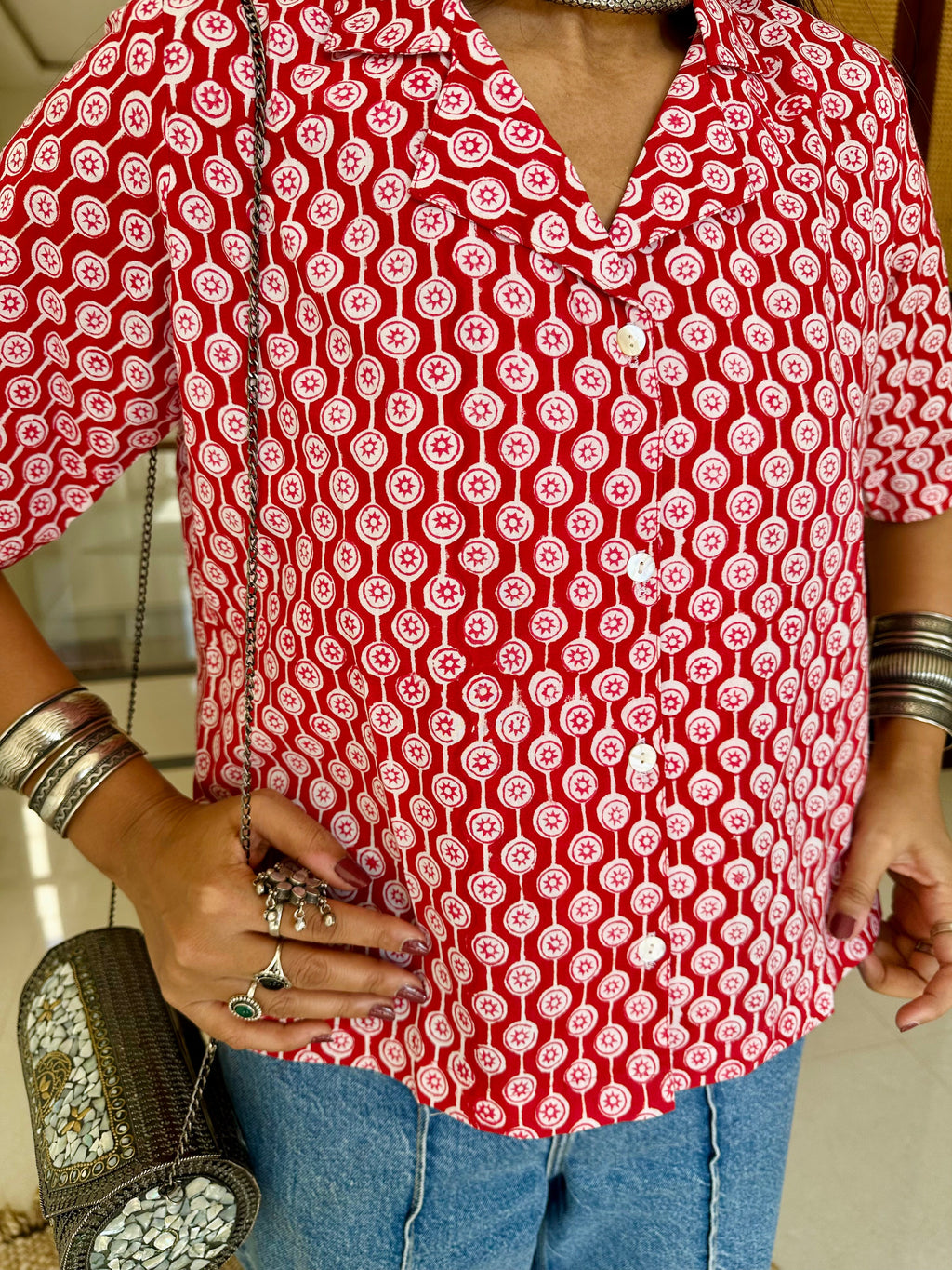 "Ruby" Hand Block Printed Cotton Shirt