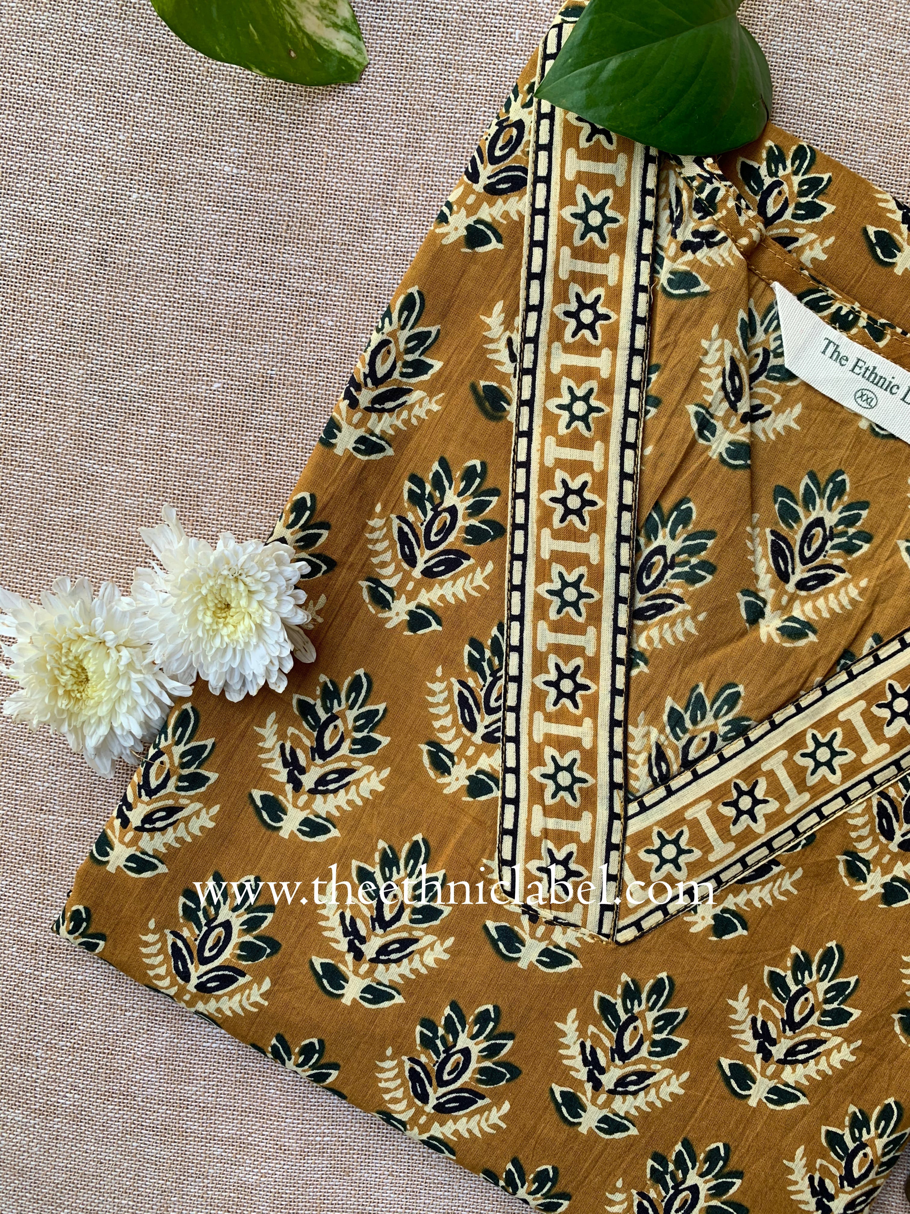 "Gunjal" Hand Block Printed Cotton kurta - XXL