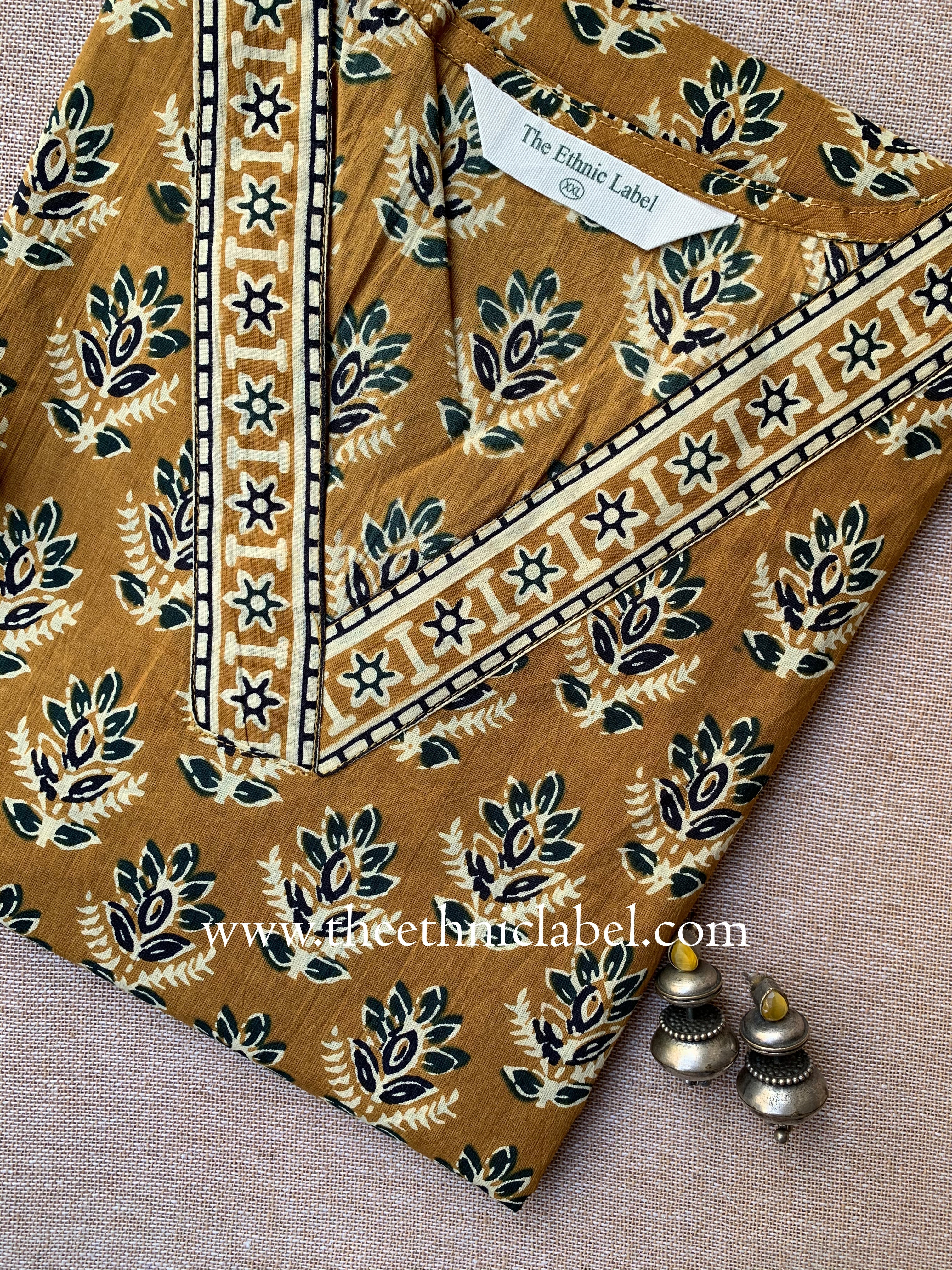 "Gunjal" Hand Block Printed Cotton kurta - XXL