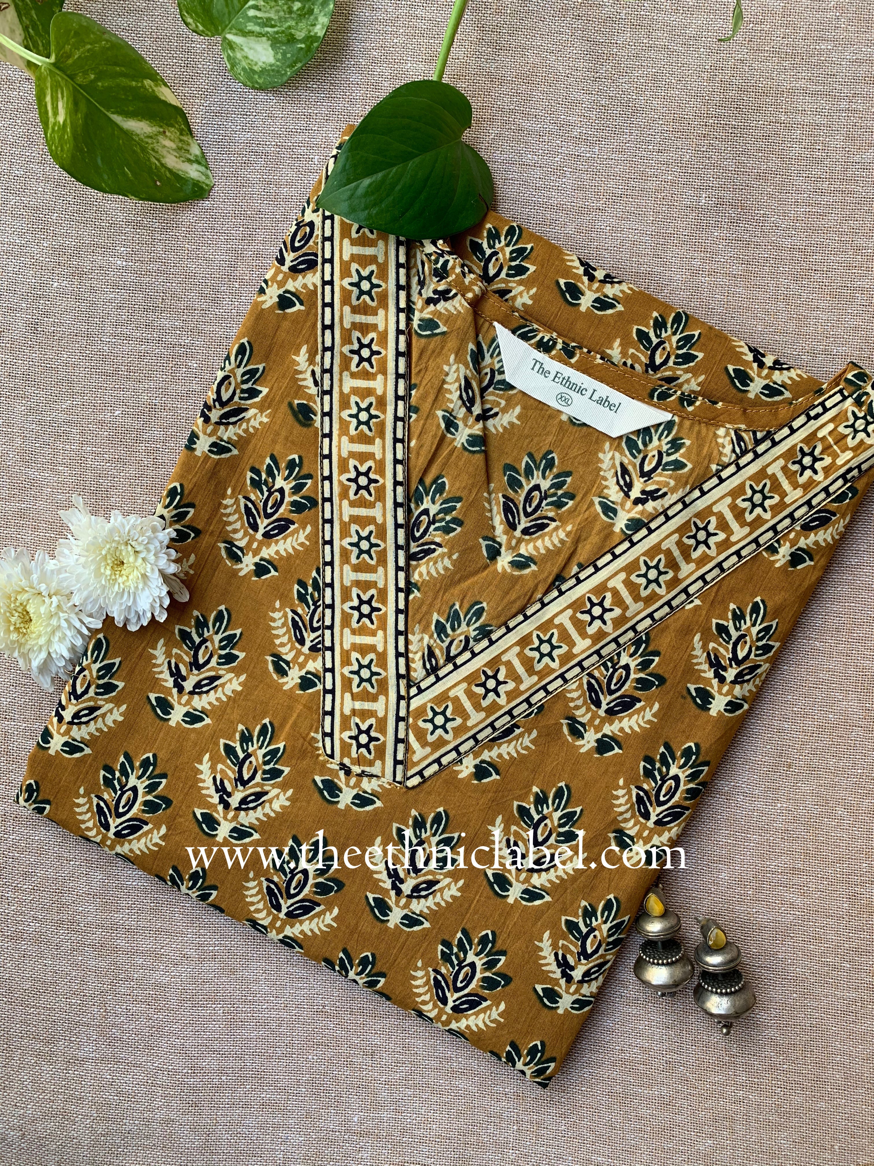 "Gunjal" Hand Block Printed Cotton kurta - XXL