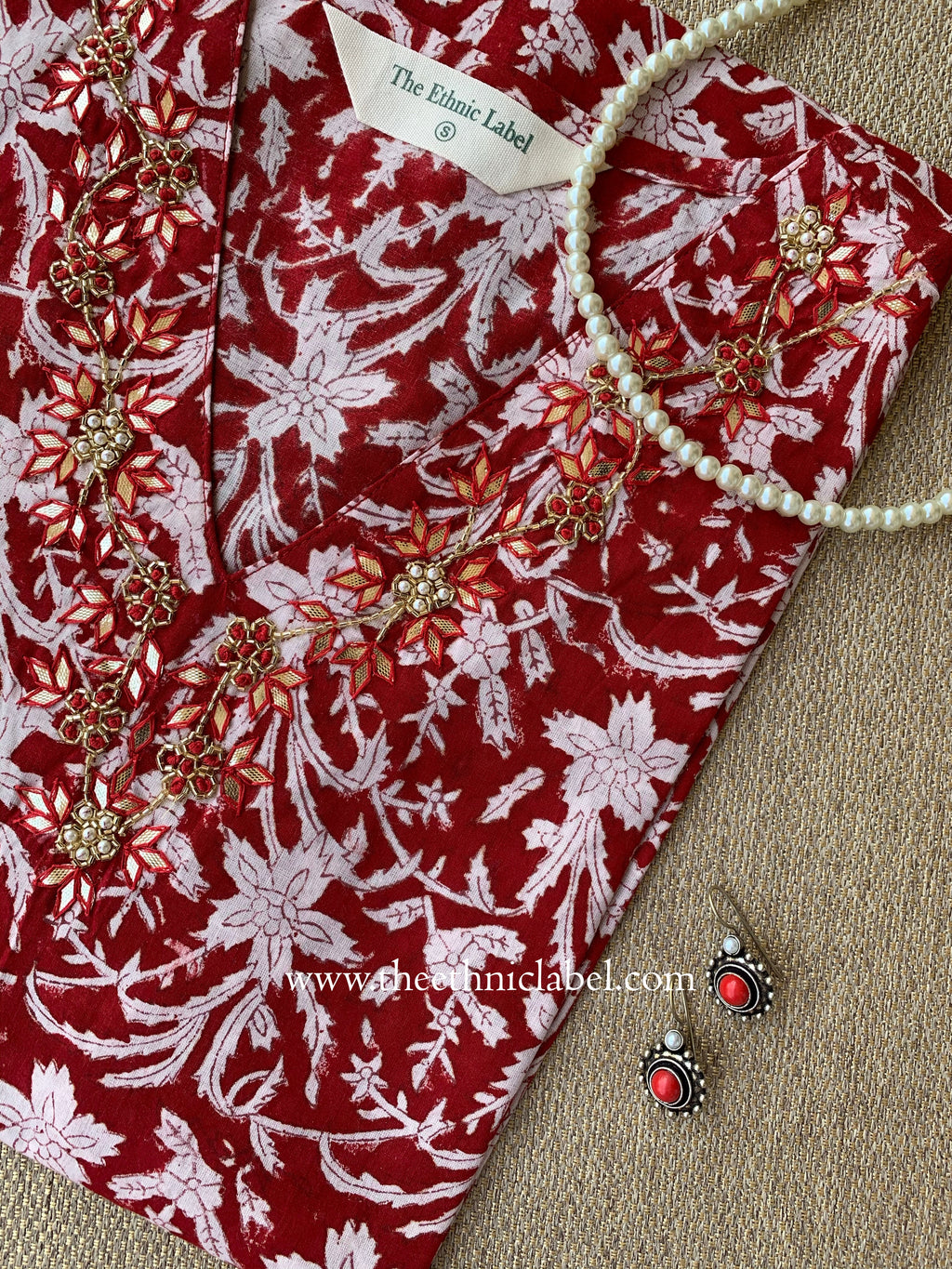 Ruby Hand-embroidered Block Print Cotton kurta
