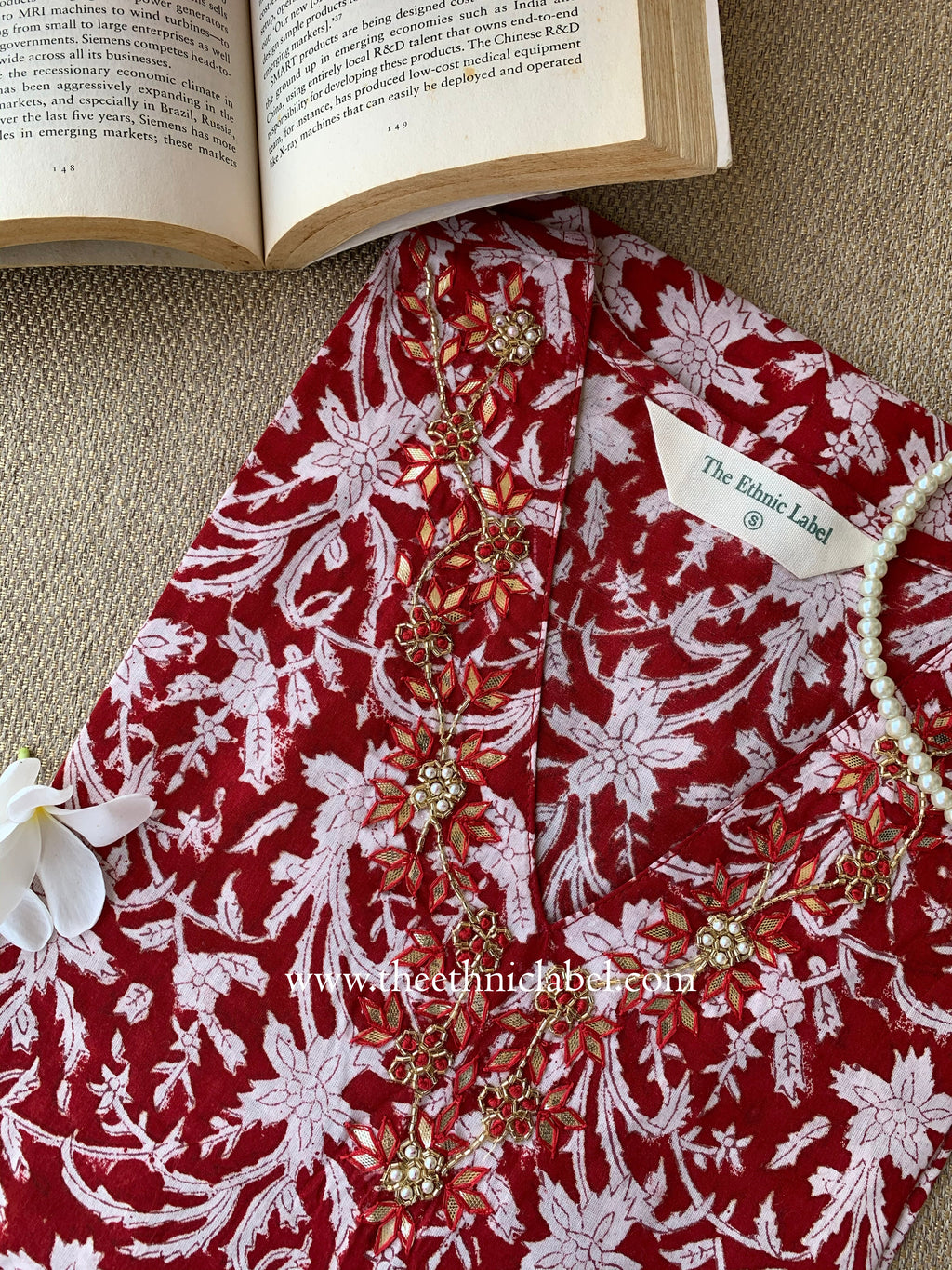 Ruby Hand-embroidered Block Print Cotton kurta
