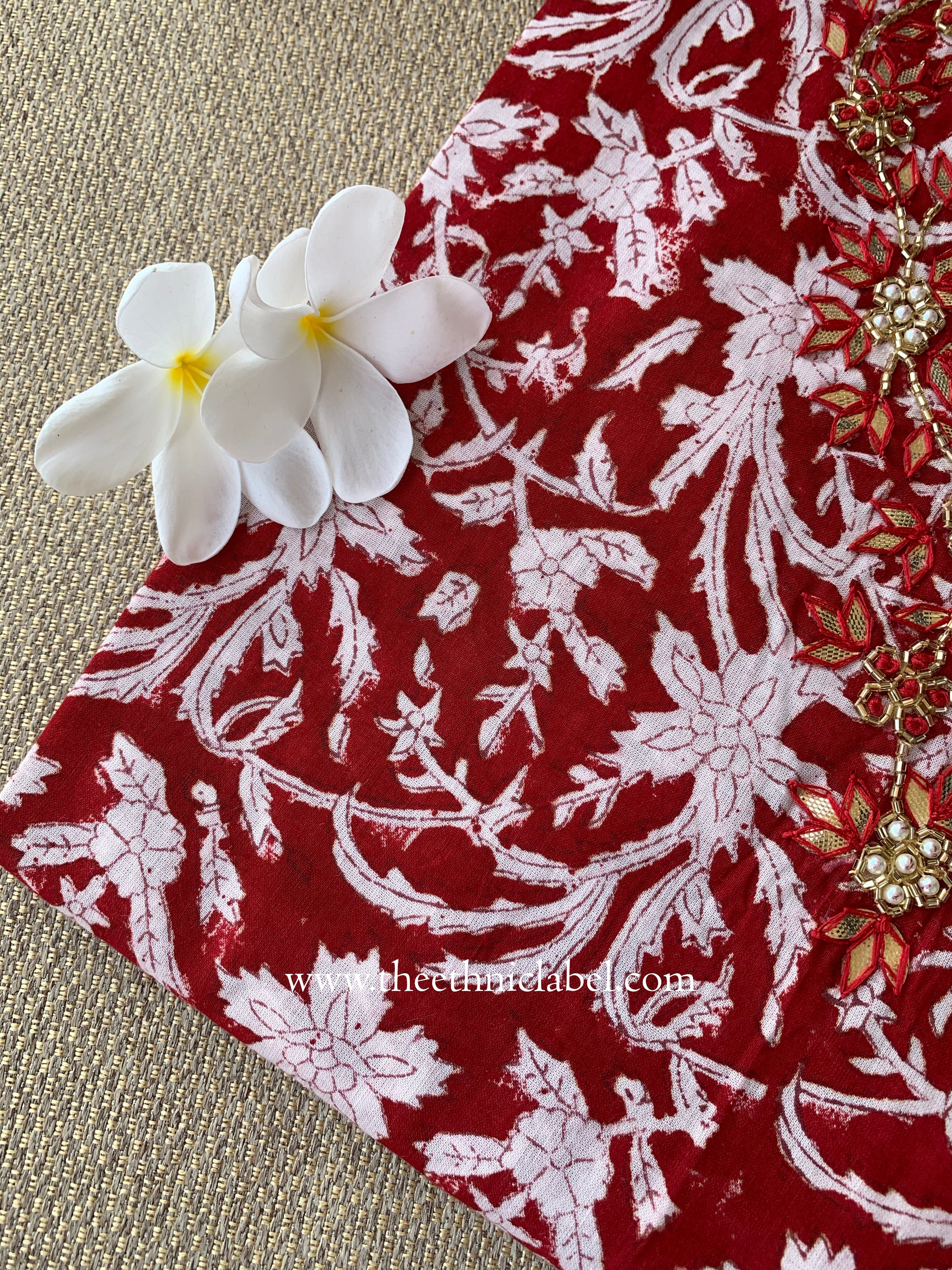Ruby Hand-embroidered Block Print Cotton kurta