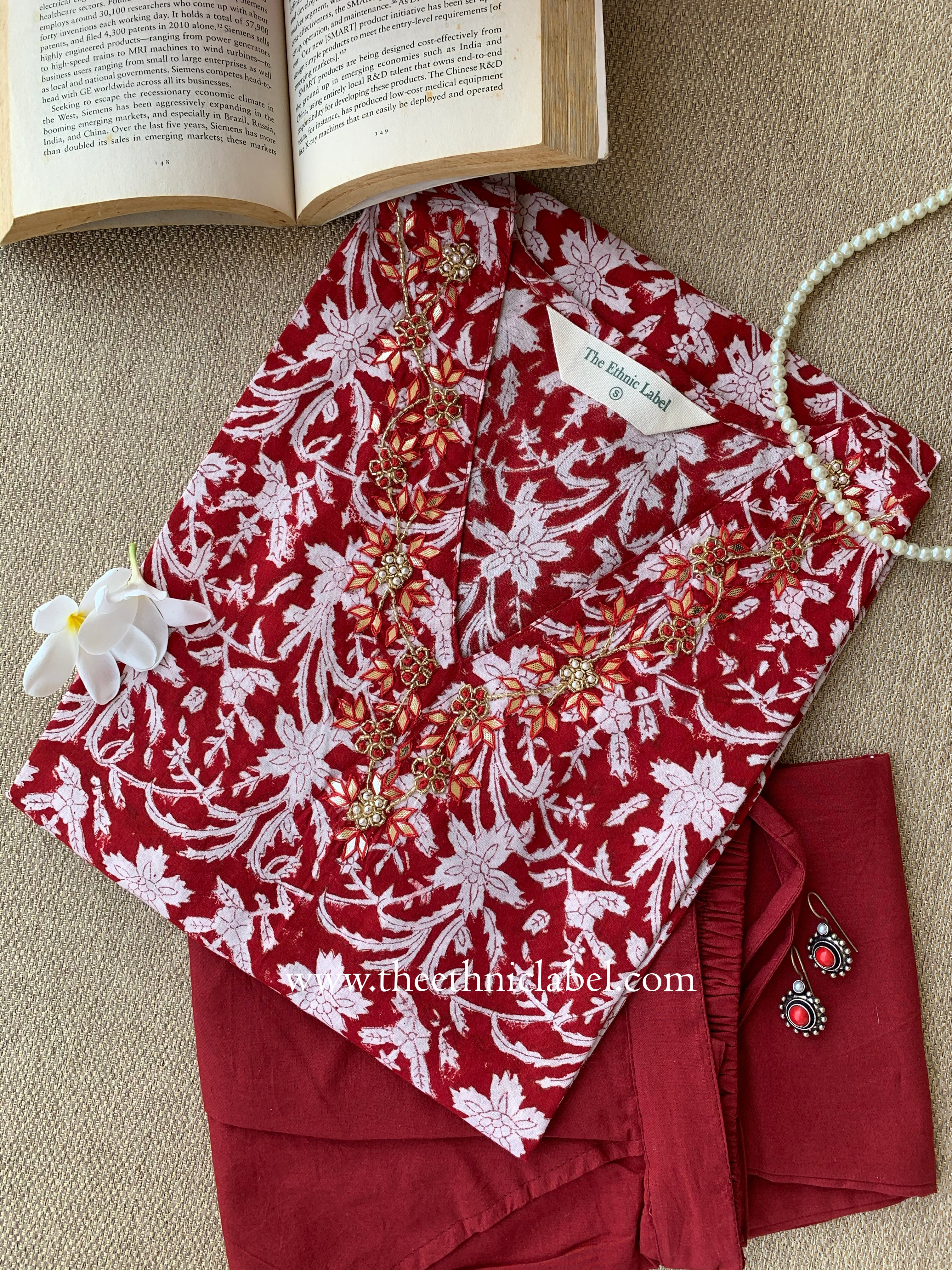 "Archita" Hand Block Printed Kurta with Straight Pant-2pc