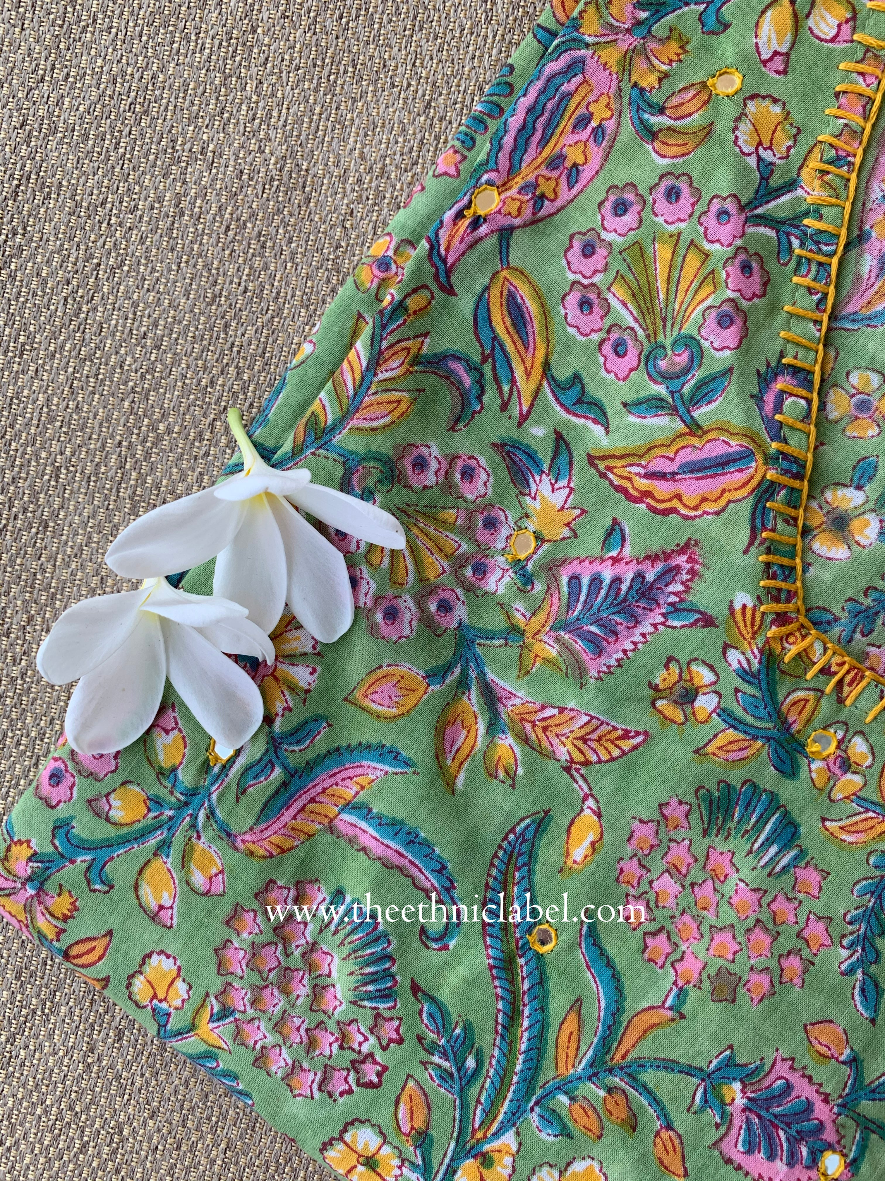 Ojaswi Hand-embroidered Block Print Cotton kurta