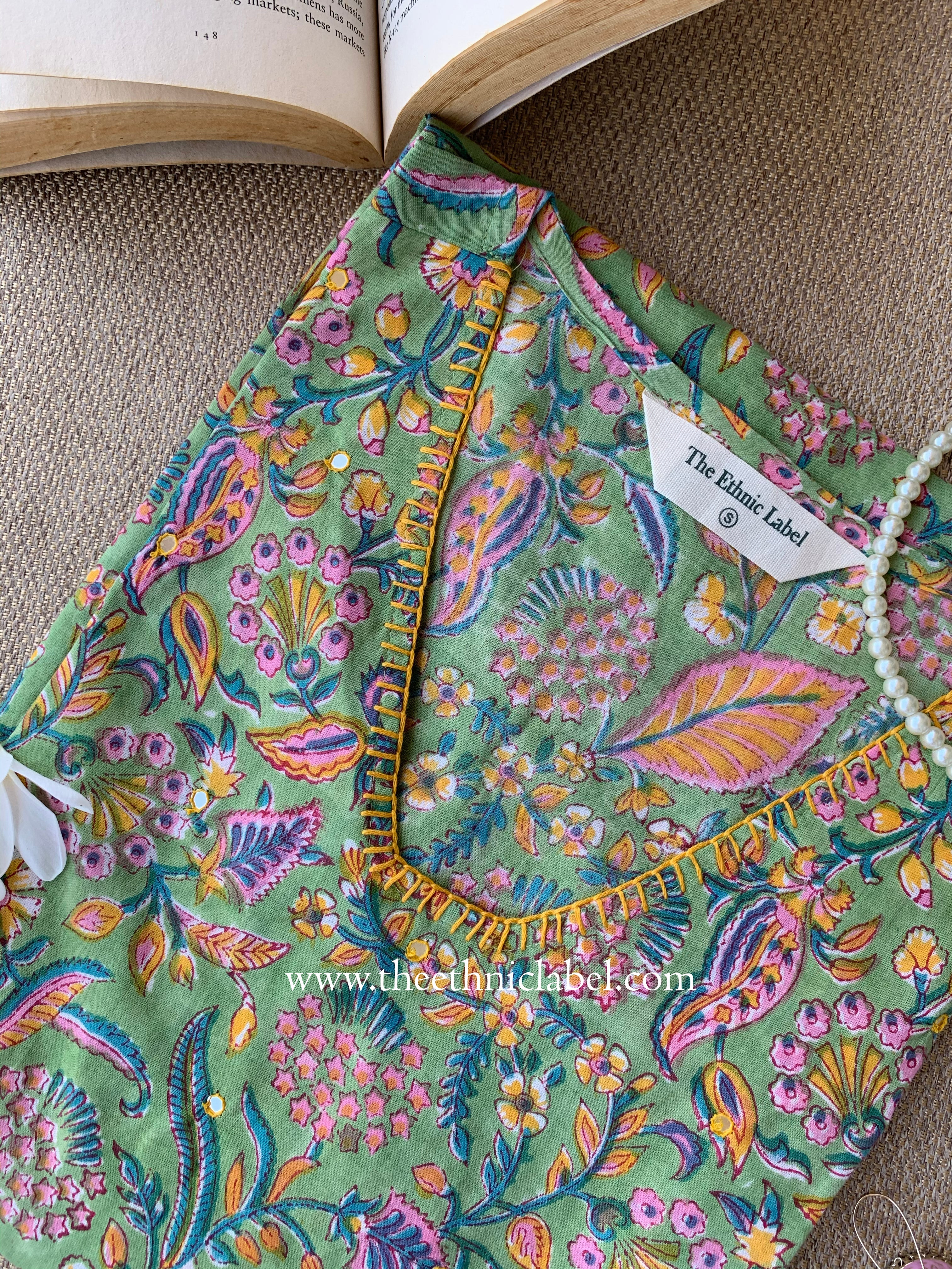 Ojaswi Hand-embroidered Block Print Cotton kurta