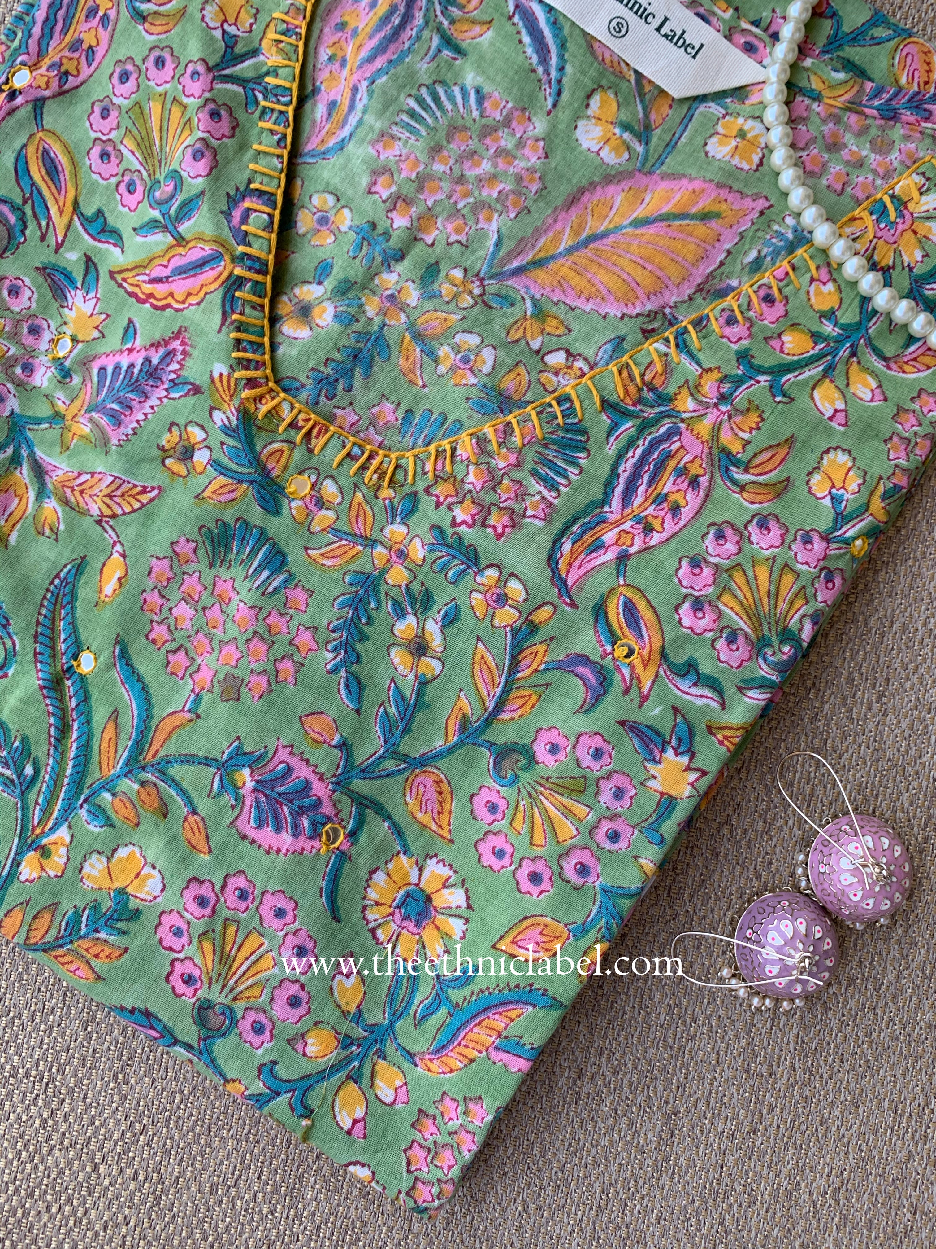 Ojaswi Hand-embroidered Block Print Cotton kurta