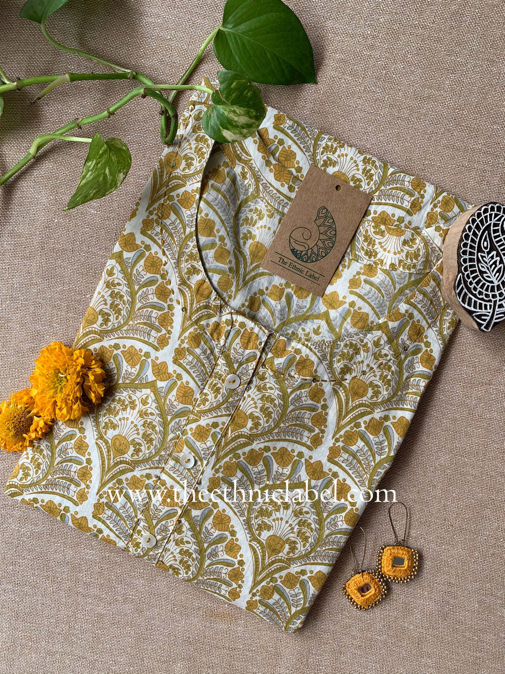 "Ritu" Kantha Buttoned Cotton kurta- S, XXL