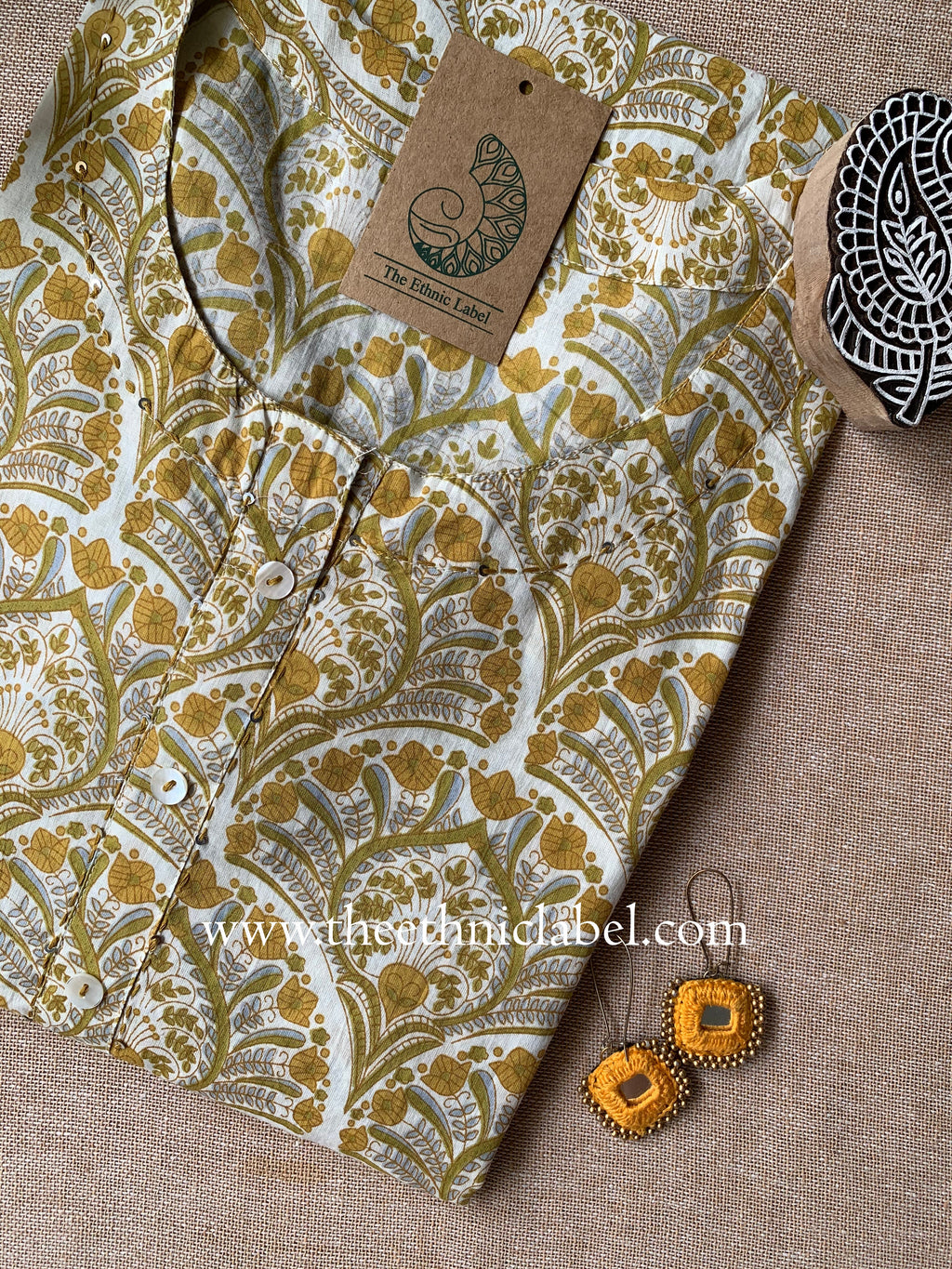 "Ritu" Kantha Buttoned Cotton kurta- S, XXL