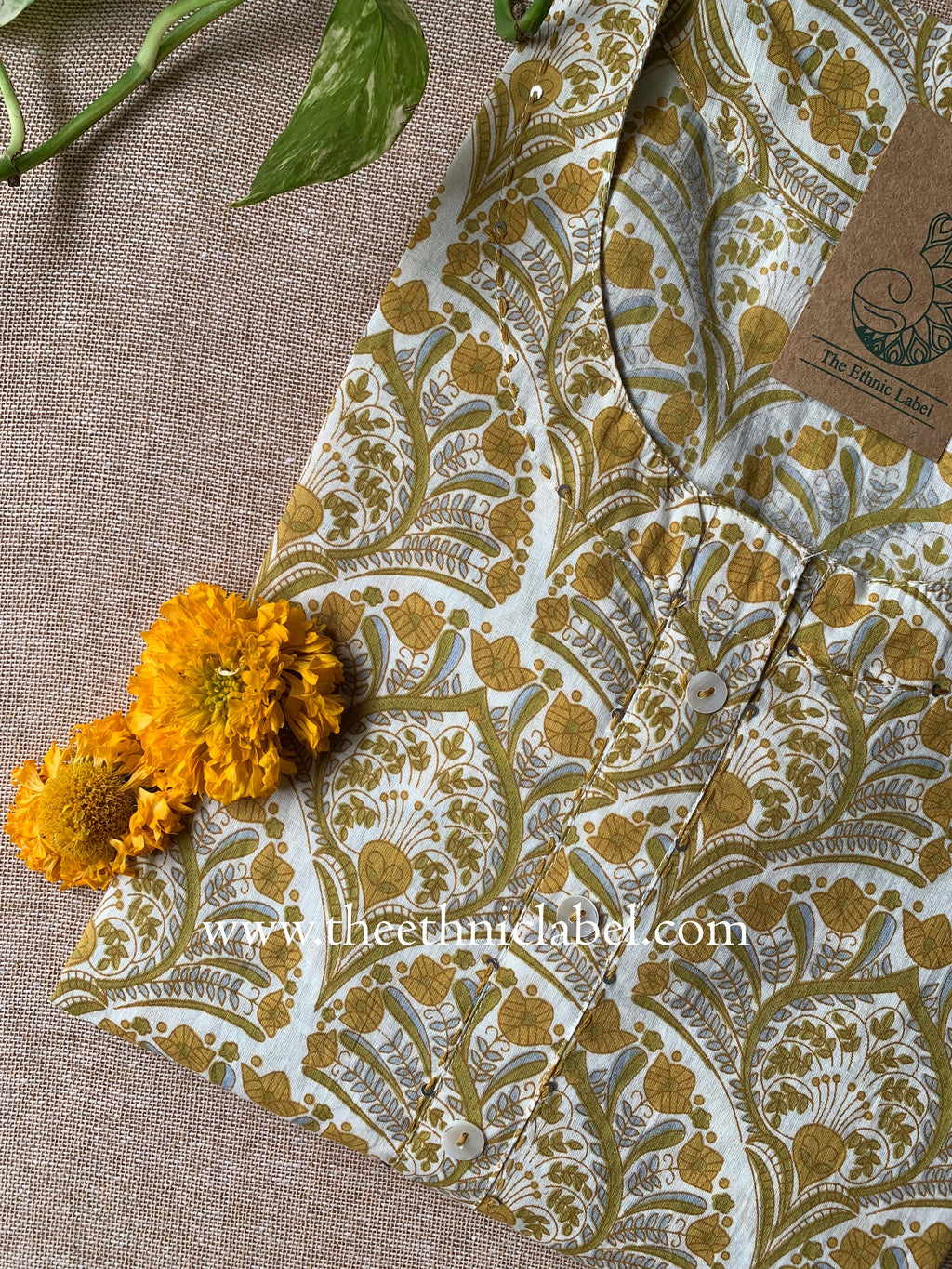 "Ritu" Kantha Buttoned Cotton kurta- S, XXL