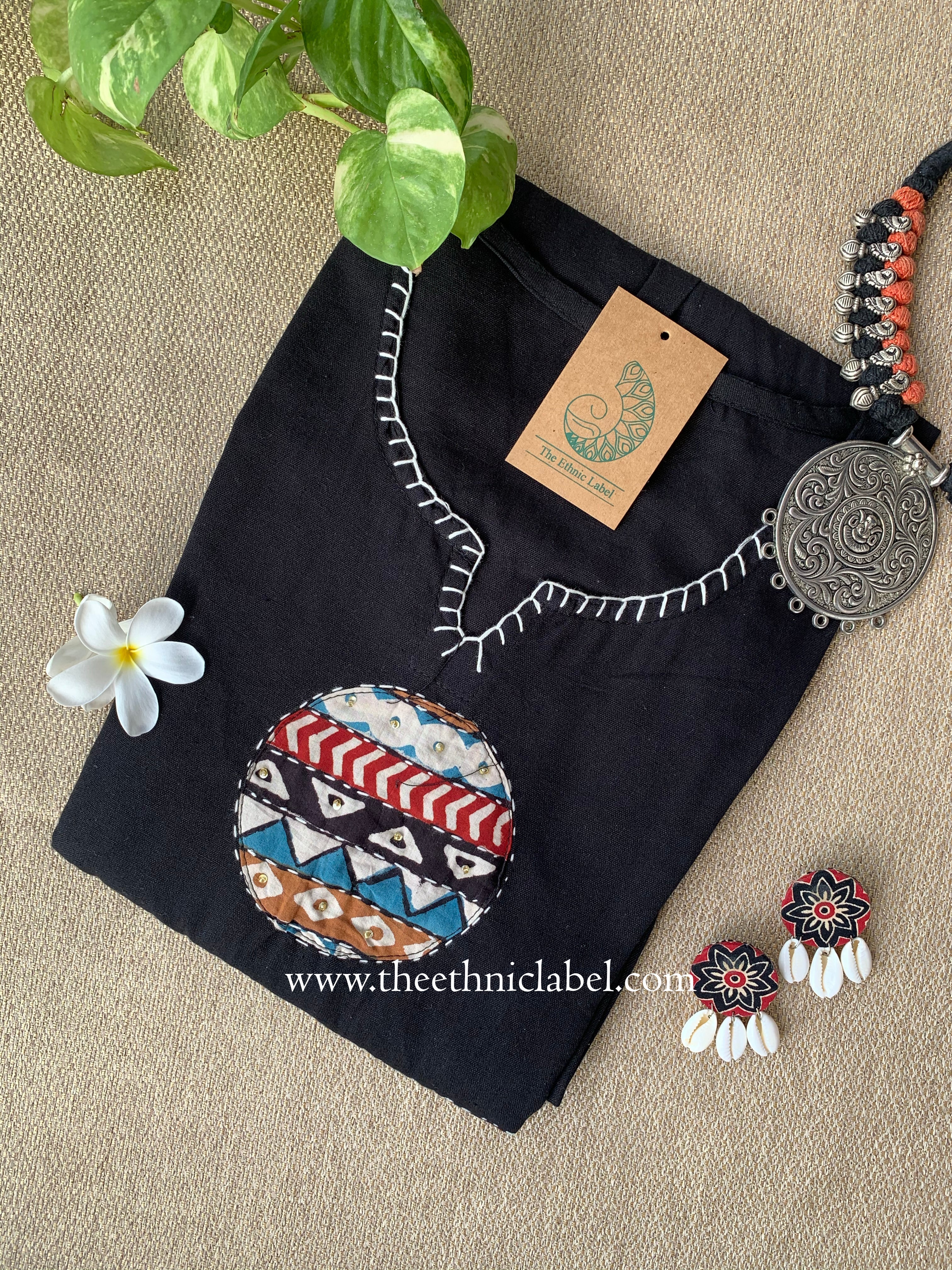 "Pratha-Black" A Line Cotton kurta