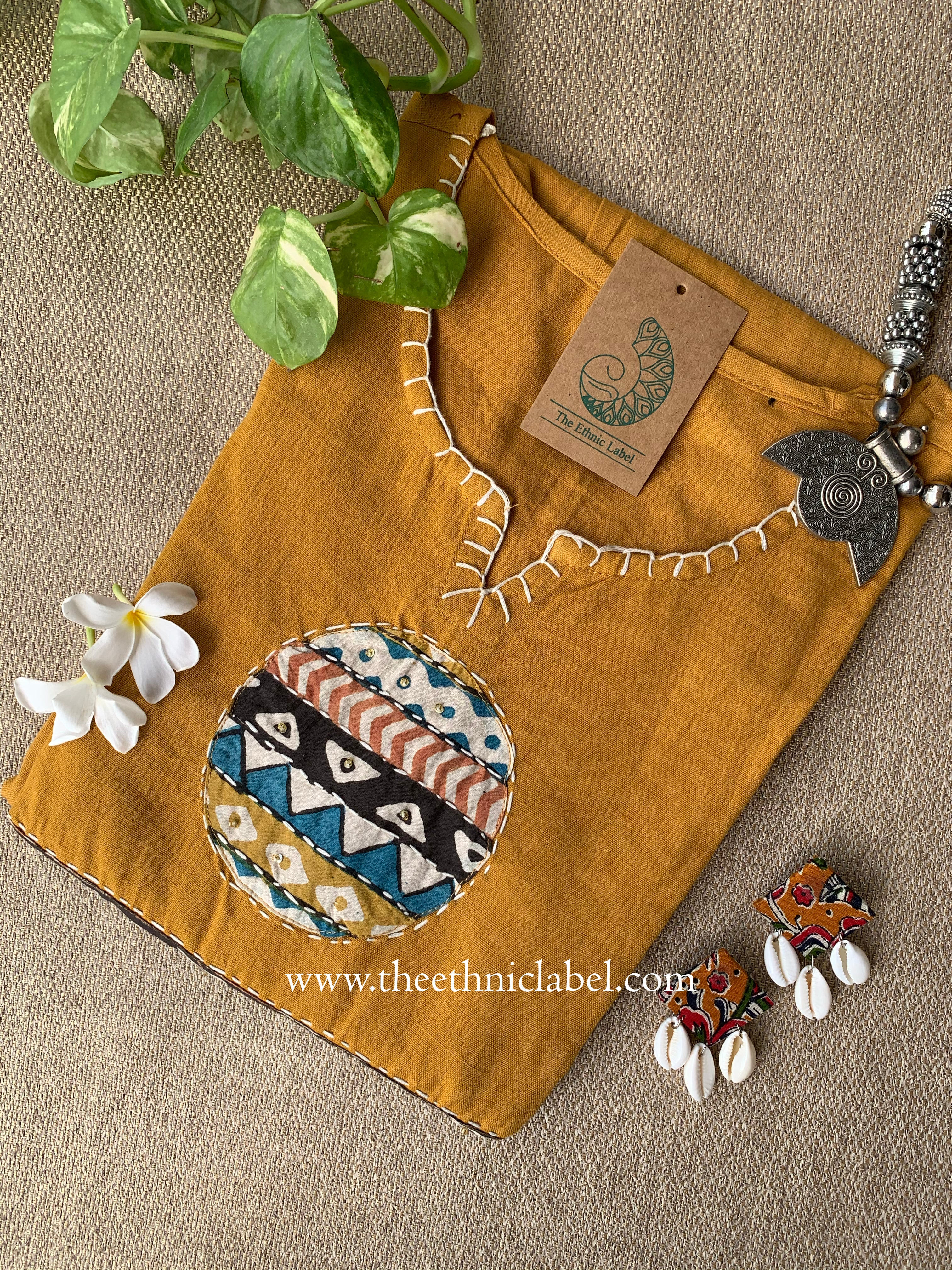 Pratha-Mustard A Line Cotton kurta