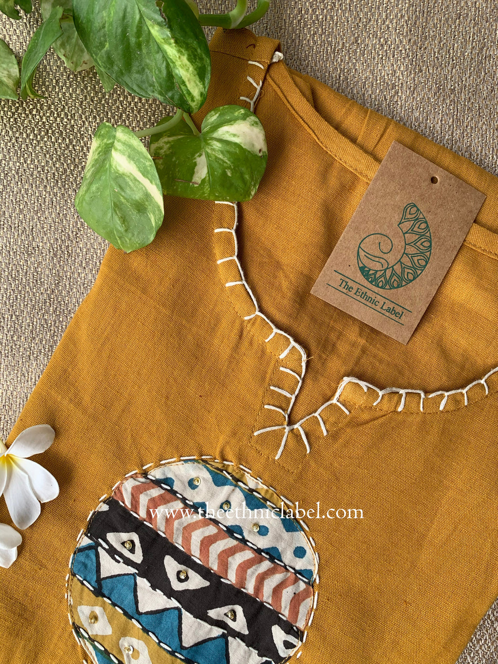 Pratha-Mustard A Line Cotton kurta