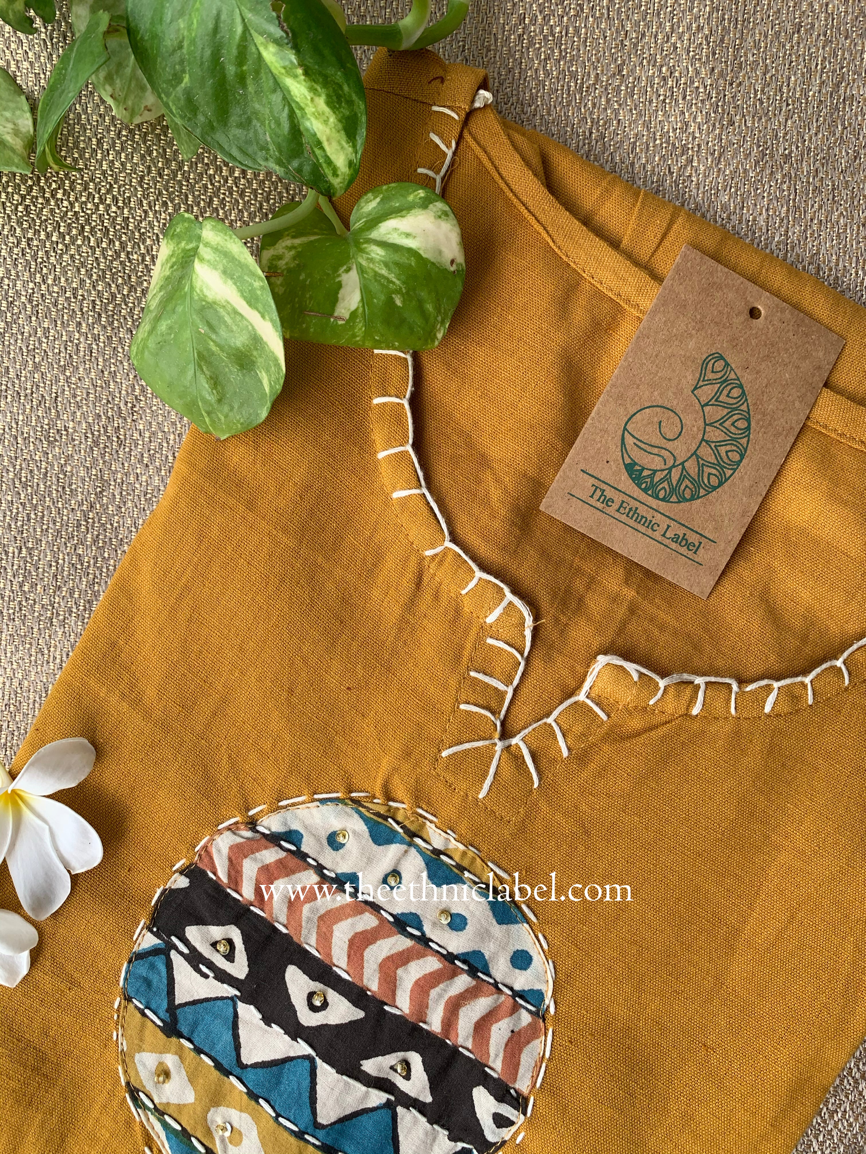 Pratha-Mustard A Line Cotton kurta