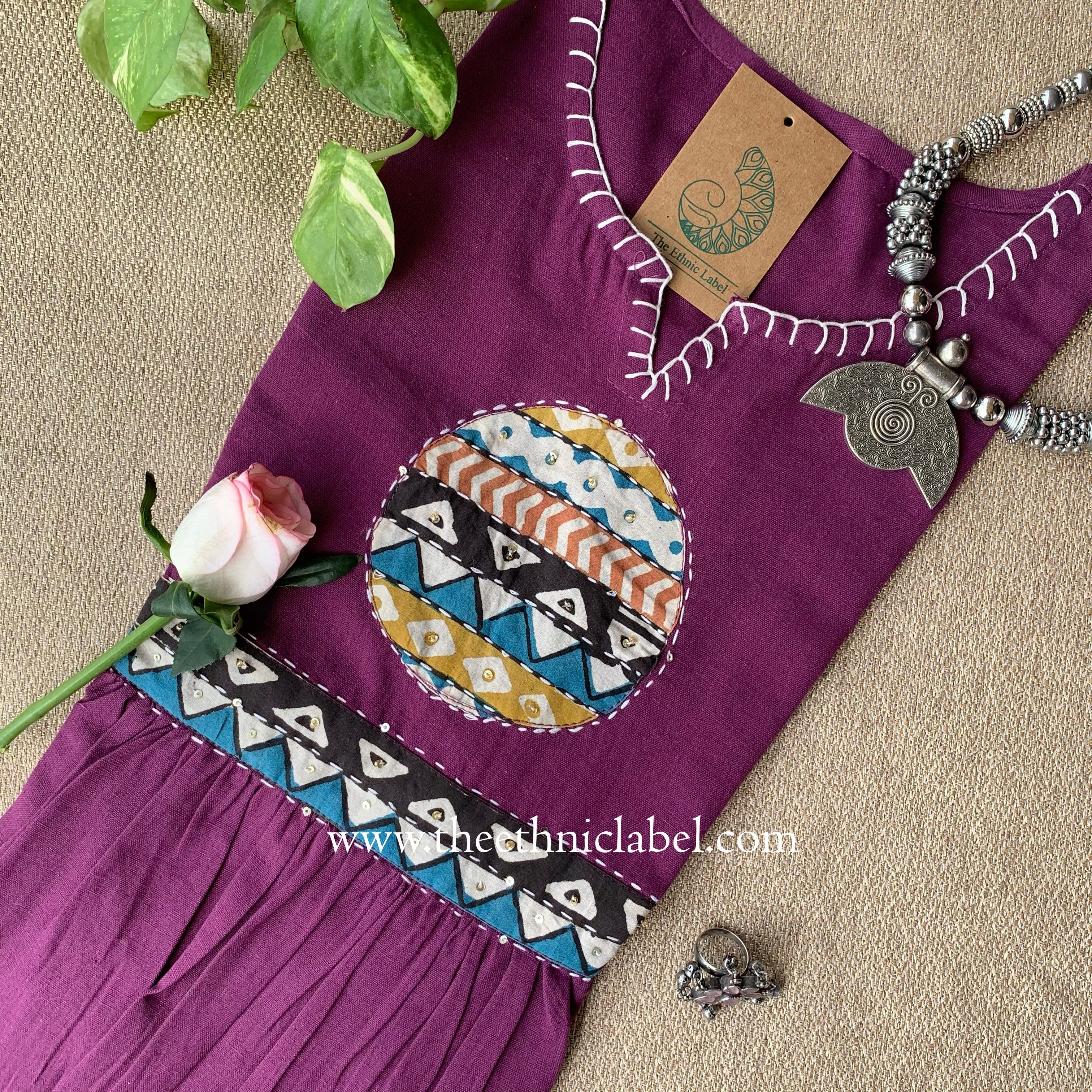 Pratha-Purple A Line Cotton kurta