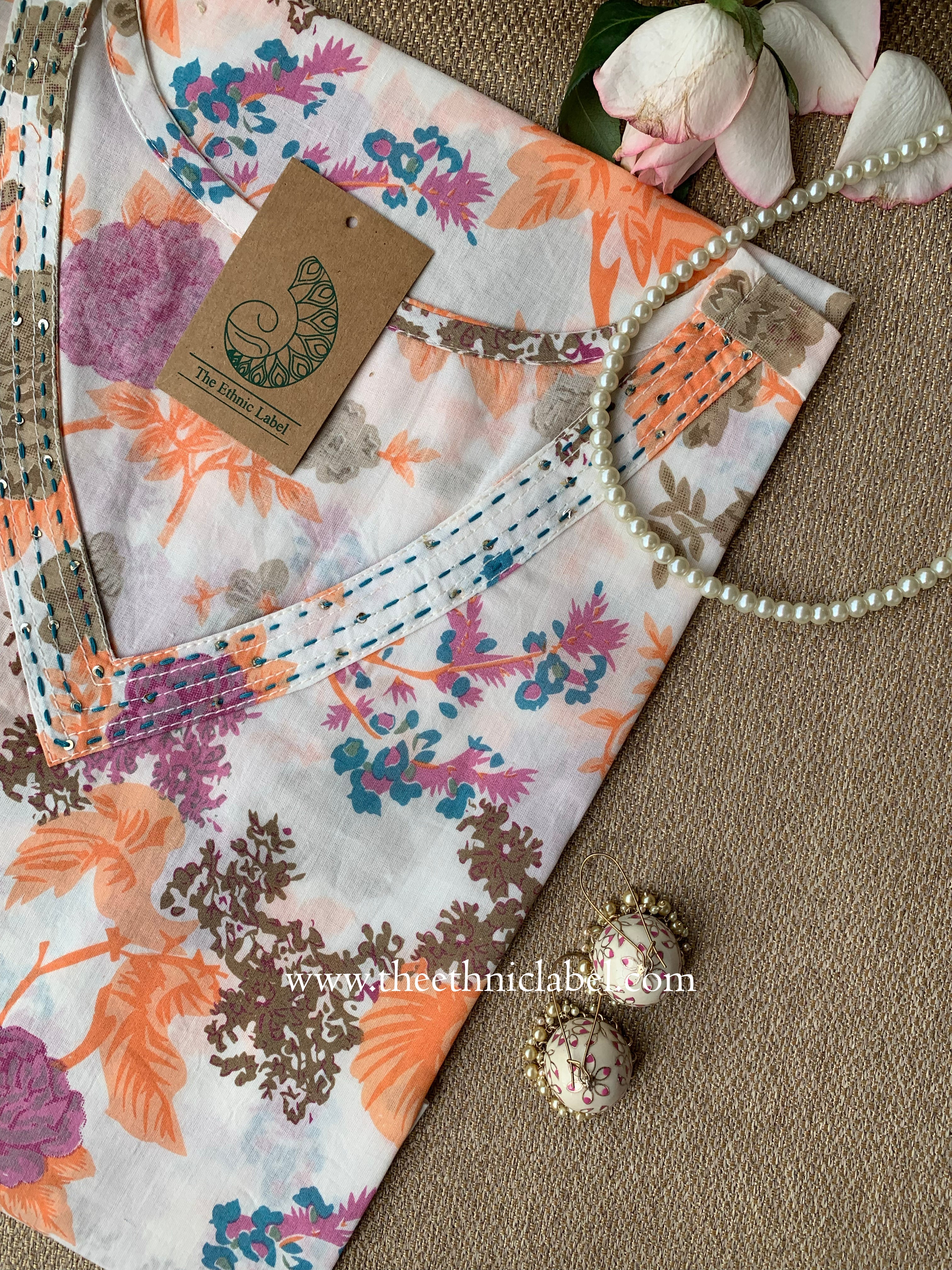 "Maya" Kantha Cotton kurta - Big Size