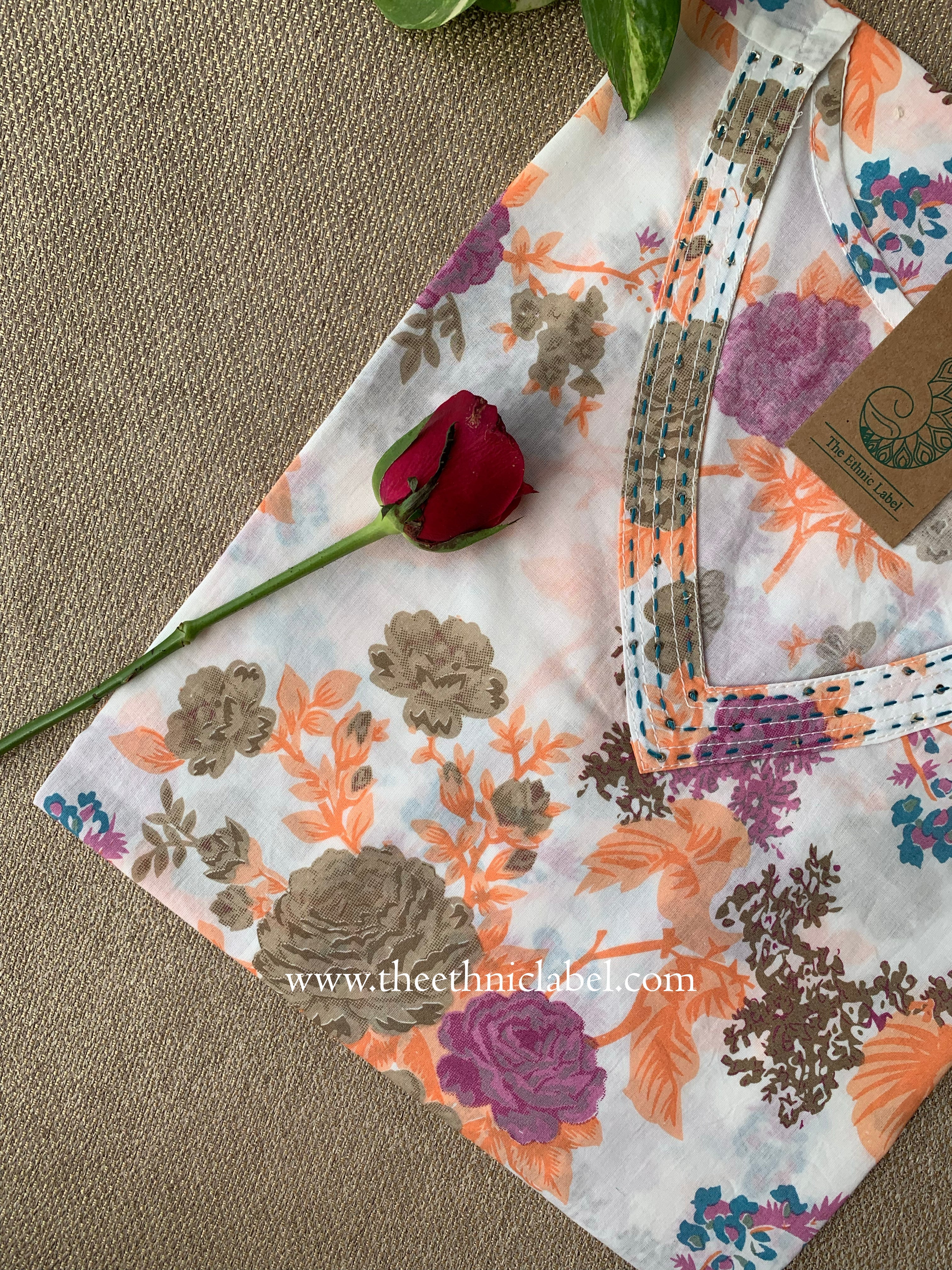 "Maya" Kantha Cotton kurta - Big Size